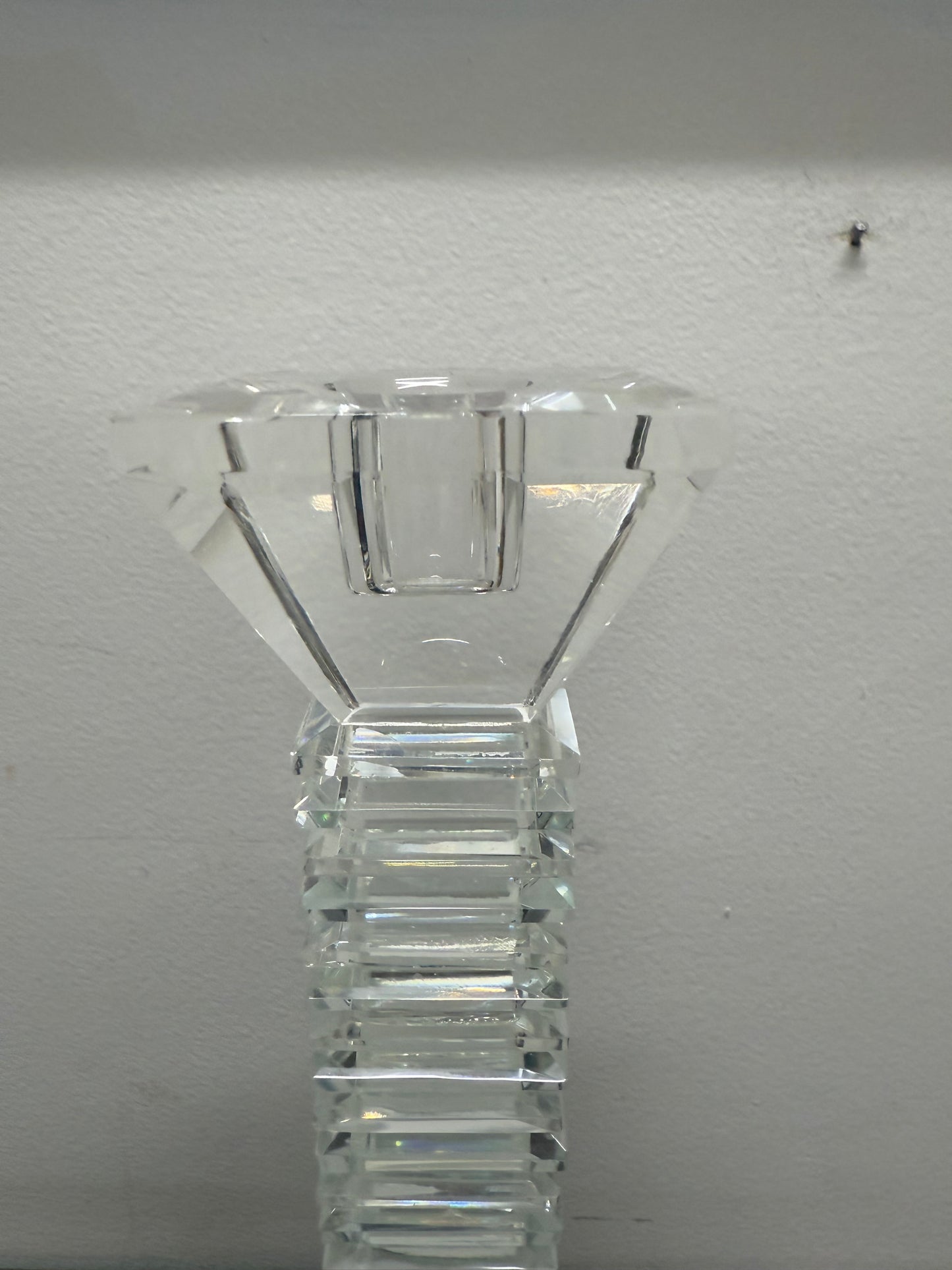 Vintage Large Art Deco Revival Crystal Glass Candlestick