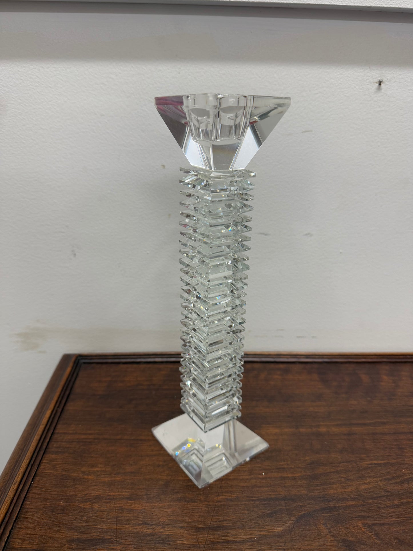 Vintage Large Art Deco Revival Crystal Glass Candlestick