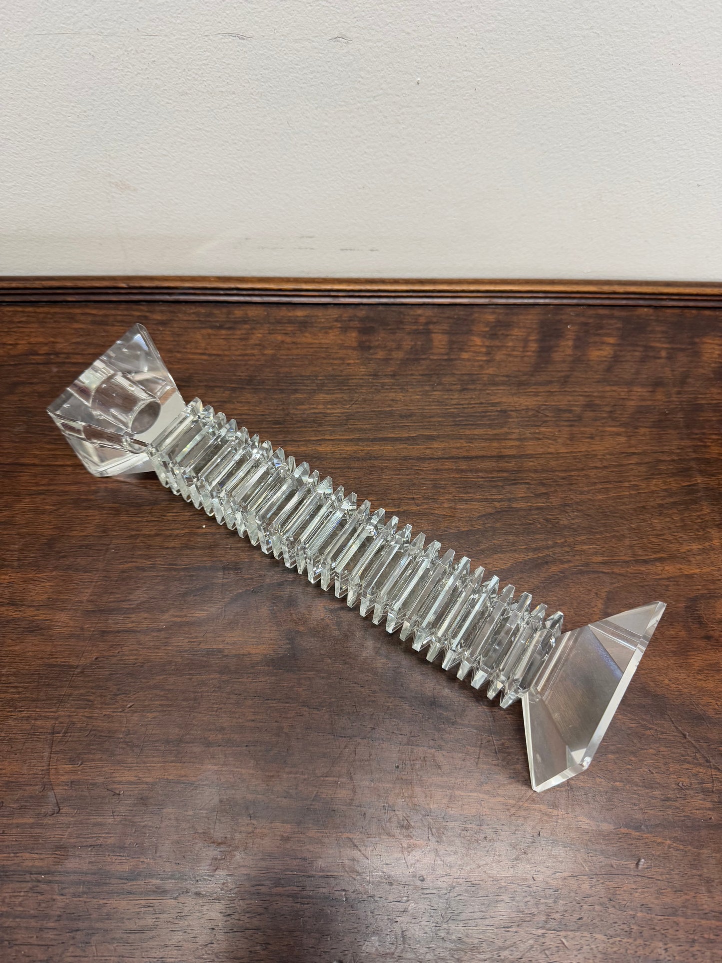 Vintage Large Art Deco Revival Crystal Glass Candlestick