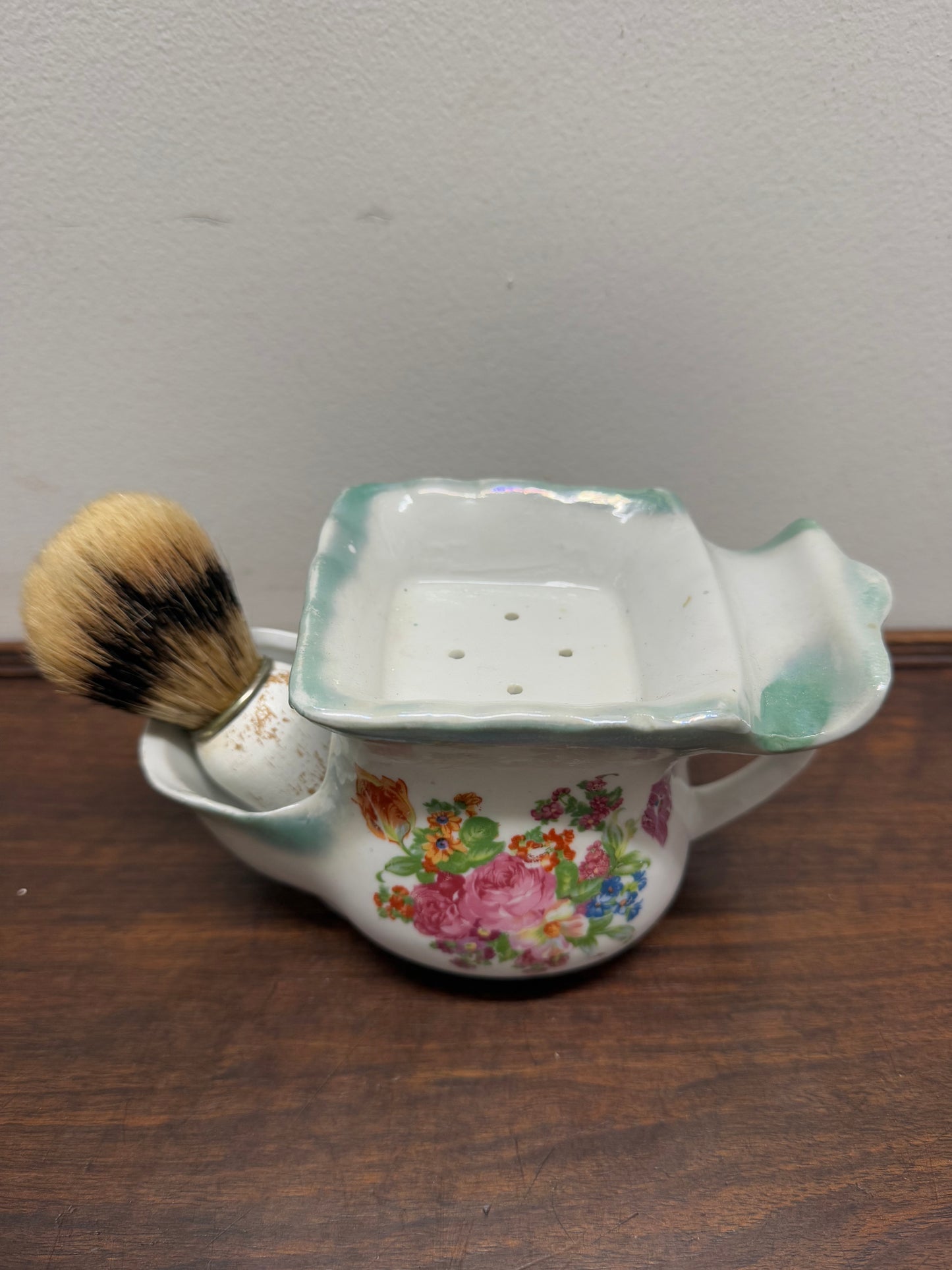 Vintage Floral Shaving Mug & Brush