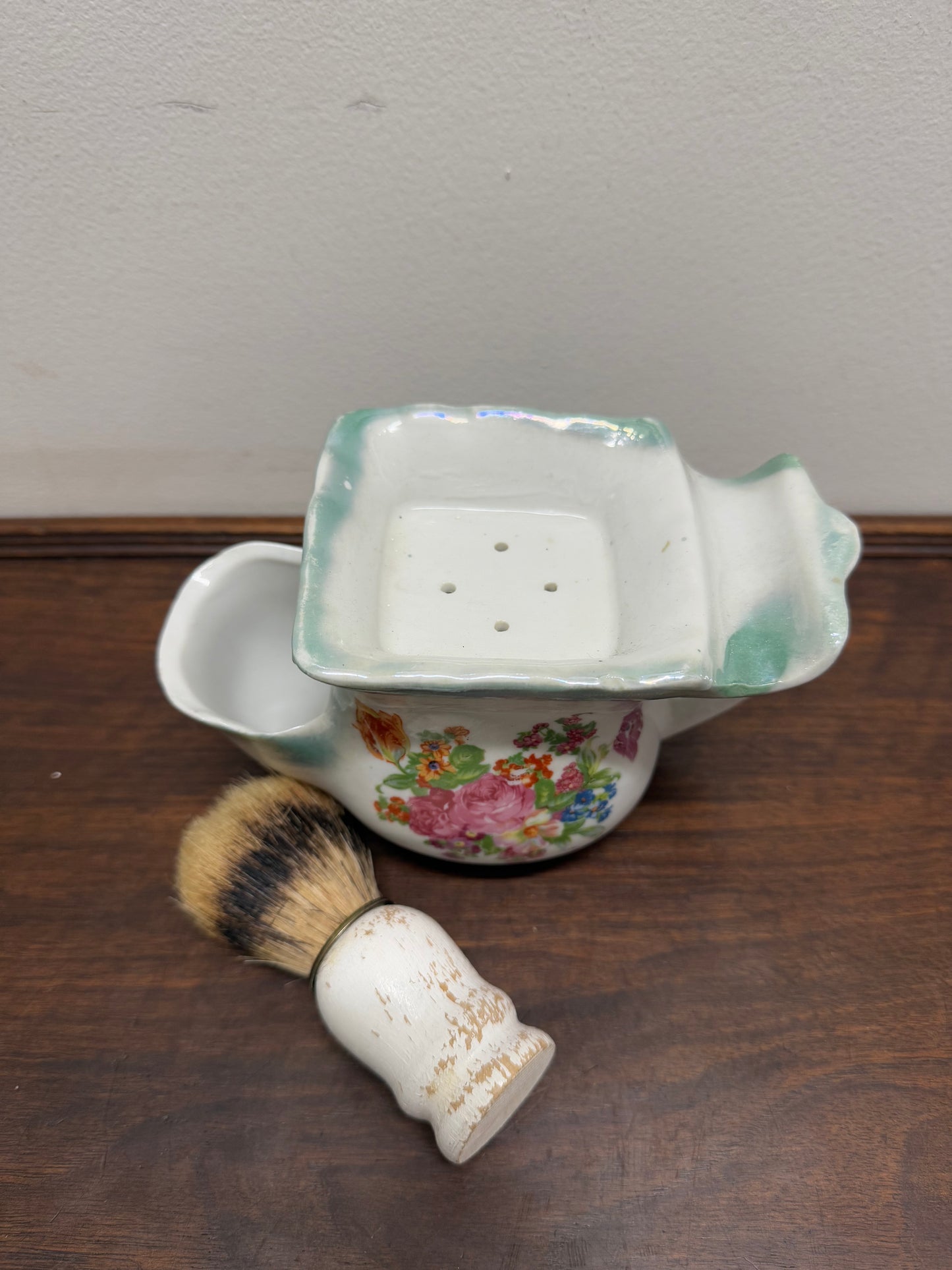 Vintage Floral Shaving Mug & Brush