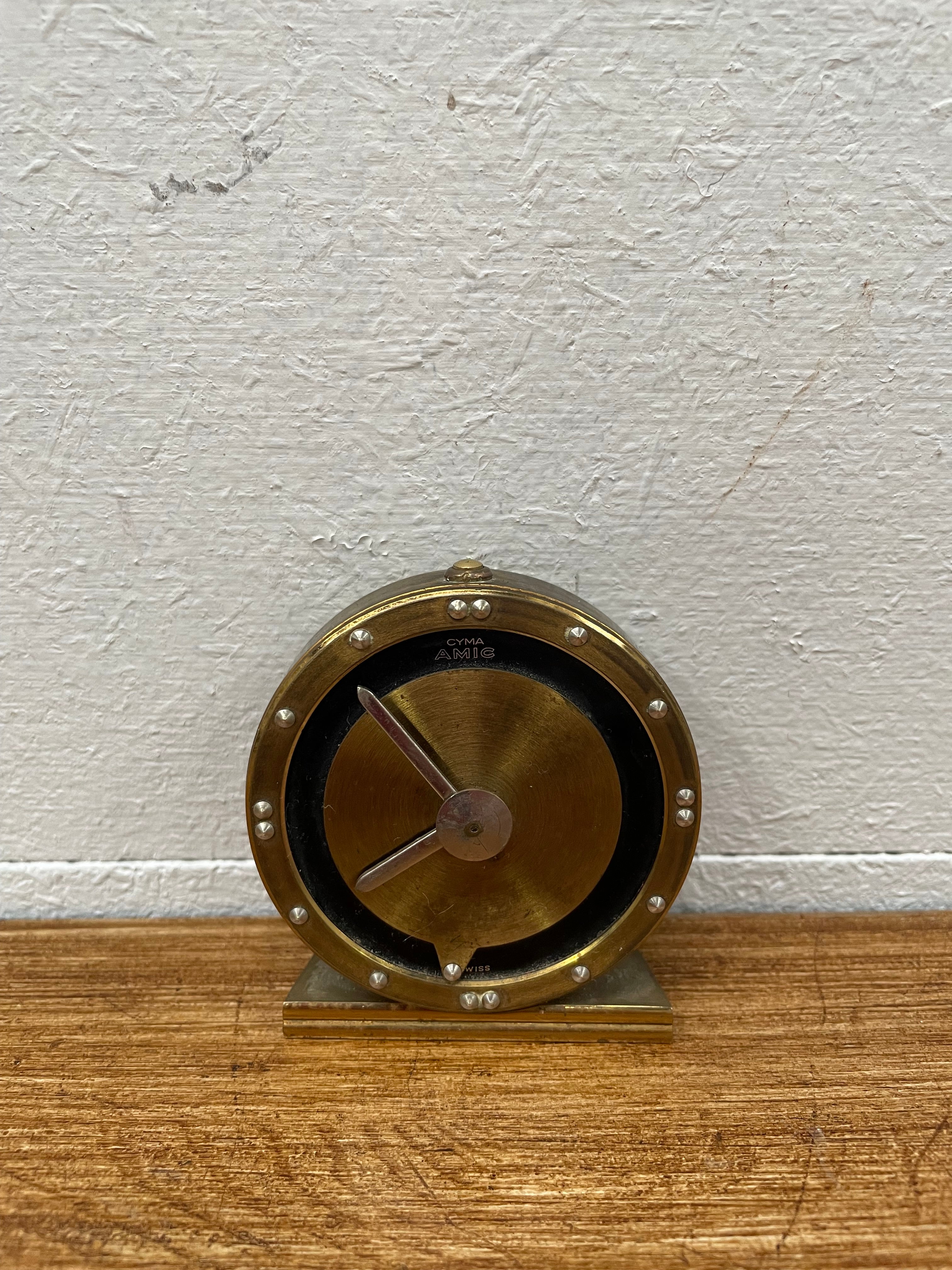 Cyma Amic Swiss Brass Travel/Desk Clock | Antique & Vintage | Moonee Ponds Antiques | Australia Wide Delivery