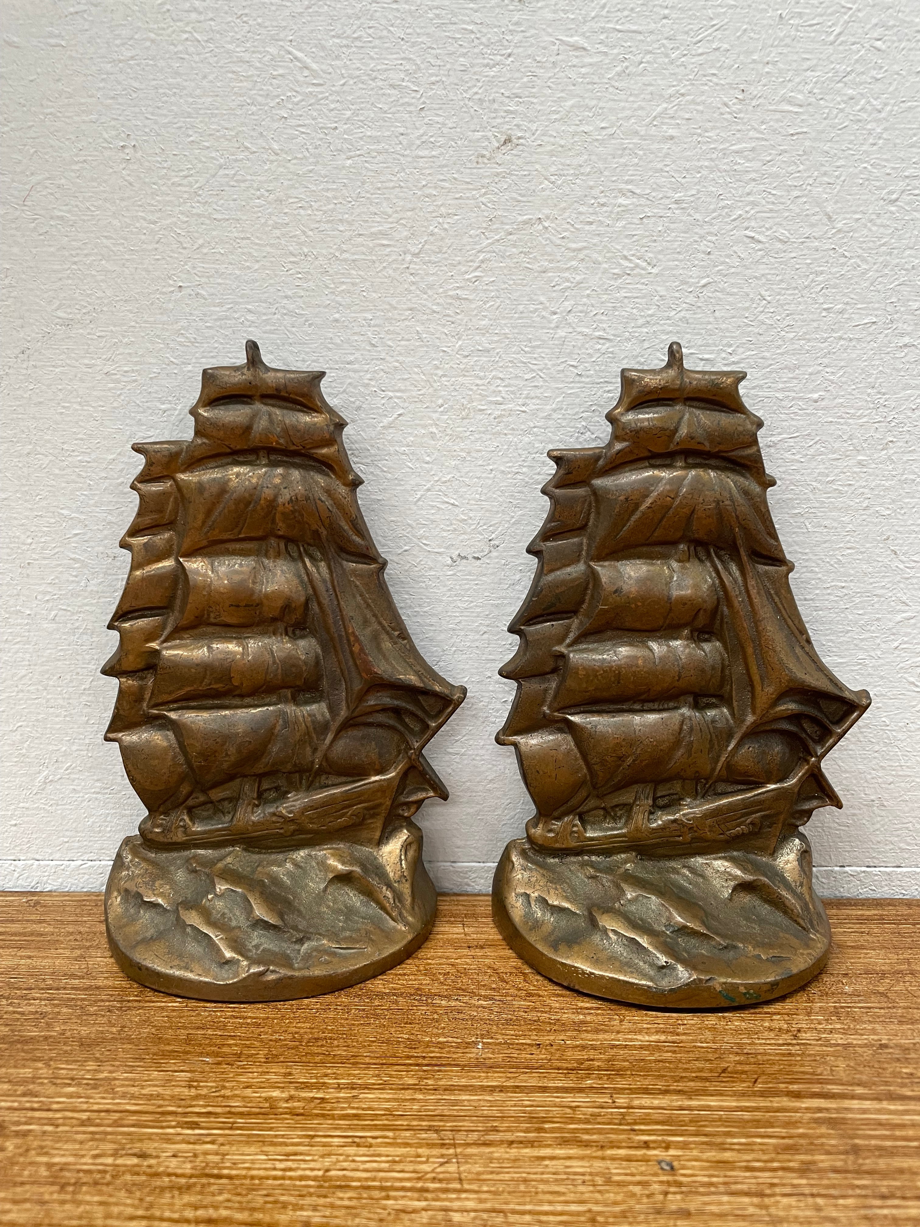 Vintage Pair Bronze Ship Bookends | Antique & Vintage | Moonee Ponds Antiques | Australia Wide Delivery