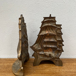 Vintage Pair Bronze Ship Bookends