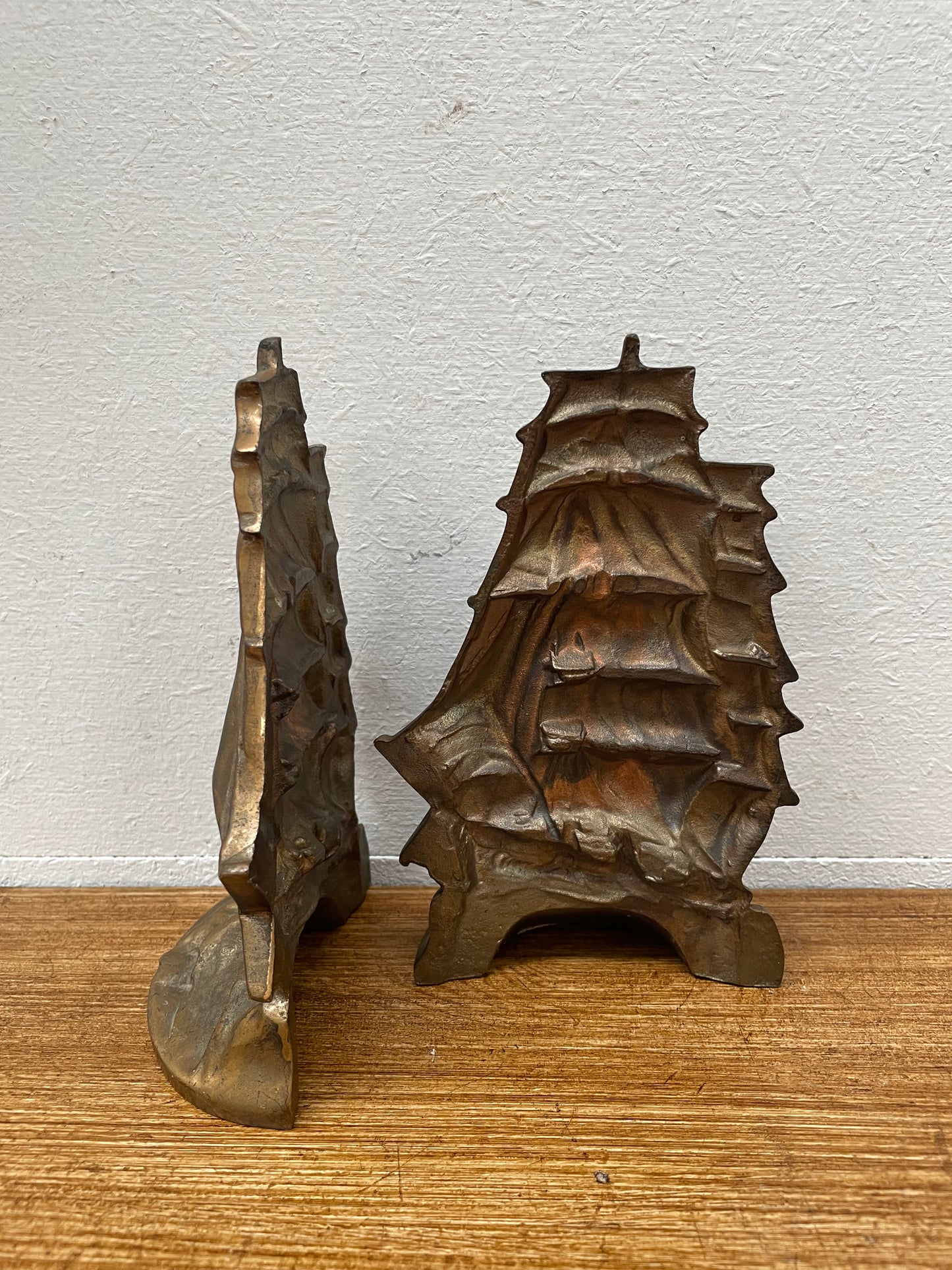 Vintage Pair Bronze Ship Bookends