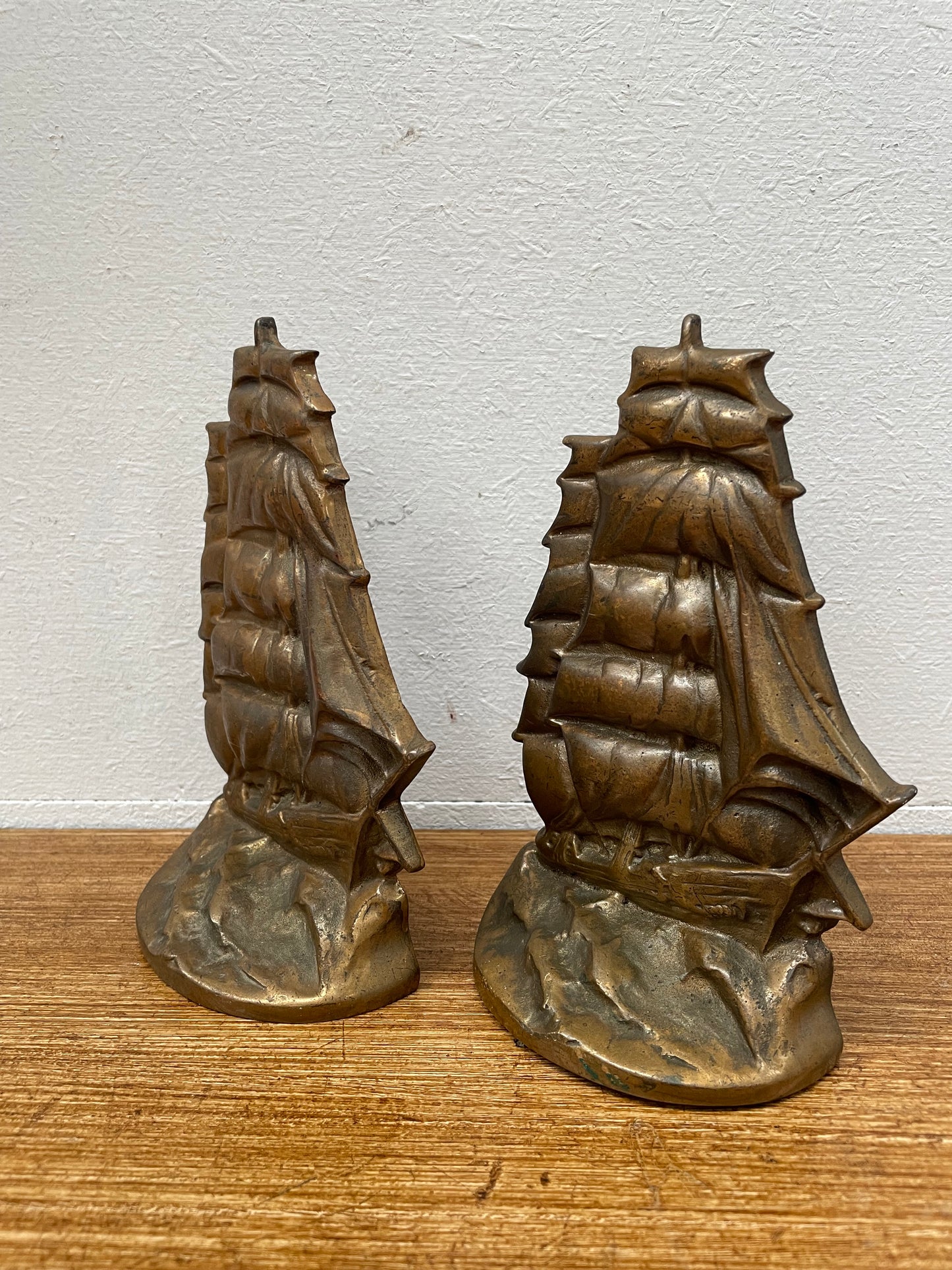 Vintage Pair Bronze Ship Bookends