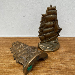 Vintage Pair Bronze Ship Bookends