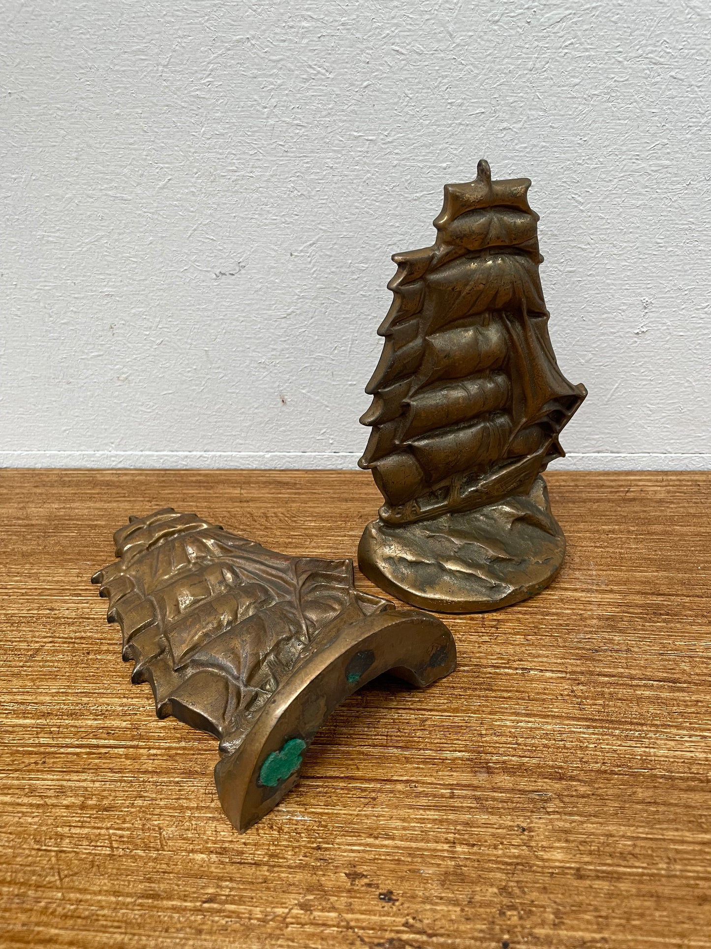 Vintage Pair Bronze Ship Bookends