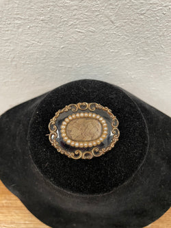 Early Victorian 12ct Gold Enamel & Seed Pearls Mourning Brooch | Antique & Vintage | Moonee Ponds Antiques | Australia Wide Delivery