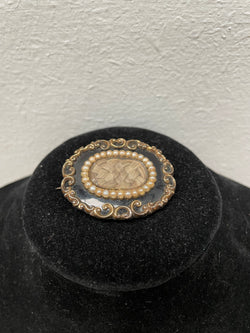 Early Victorian 12ct Gold Enamel & Seed Pearls Mourning Brooch | Antique & Vintage | Moonee Ponds Antiques | Australia Wide Delivery