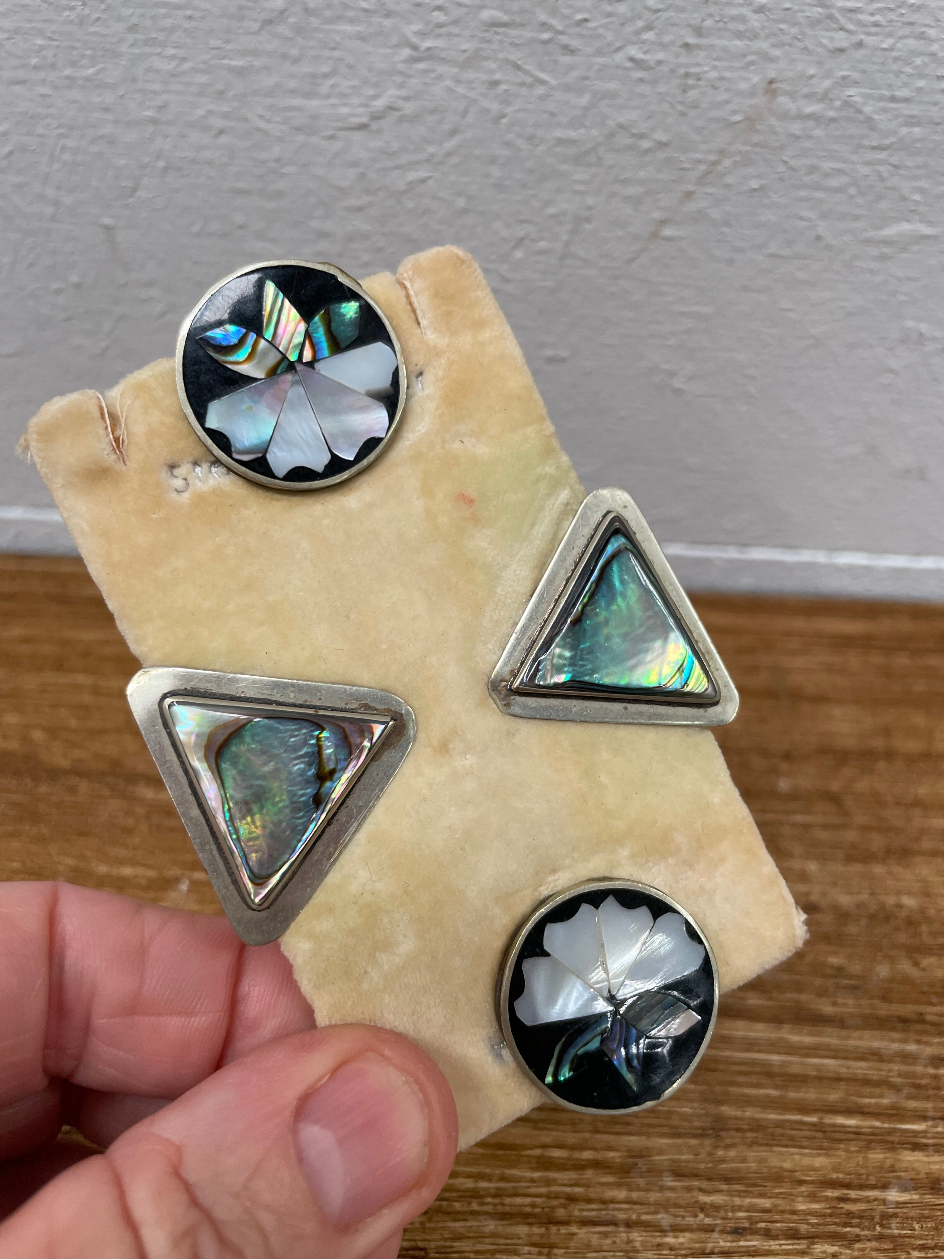 Mexico Abalone Shell & Alpaca Silver Clip Earrings (2 Pairs) | Antique & Vintage | Moonee Ponds Antiques | Australia Wide Delivery