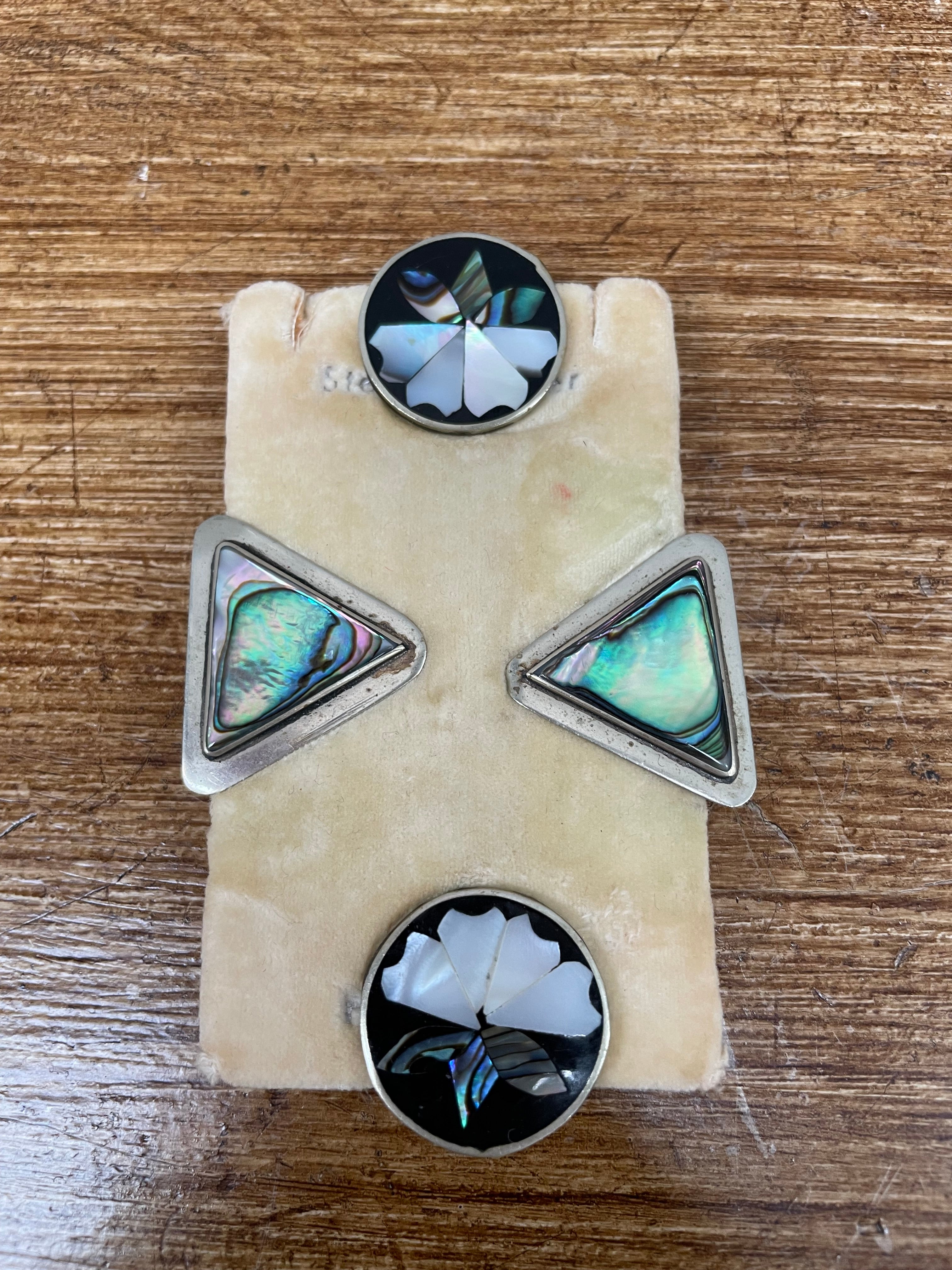 Mexico Abalone Shell & Alpaca Silver Clip Earrings (2 Pairs) | Antique & Vintage | Moonee Ponds Antiques | Australia Wide Delivery