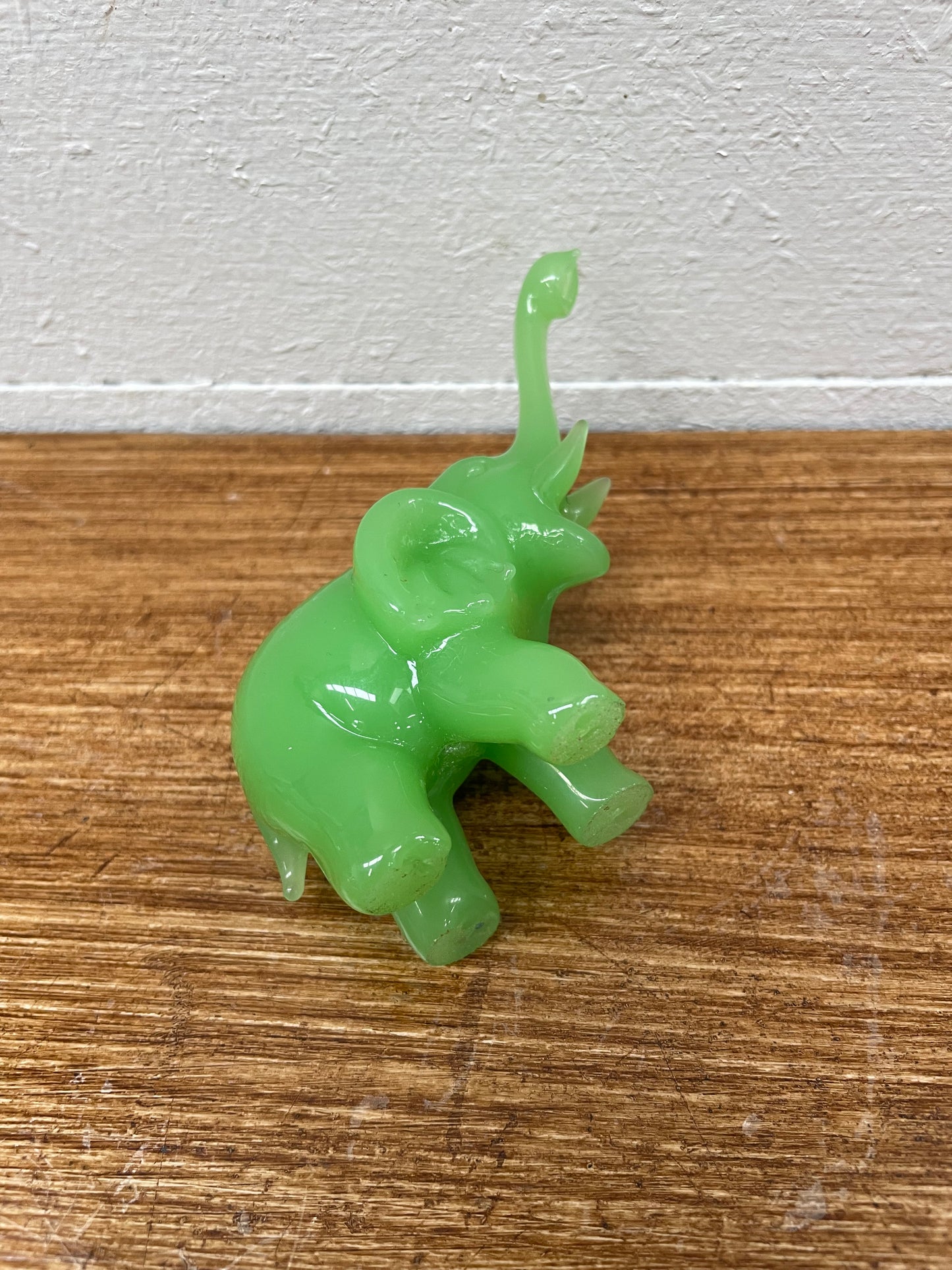 Vintage Jade Green Peking Glass Elephant Figure