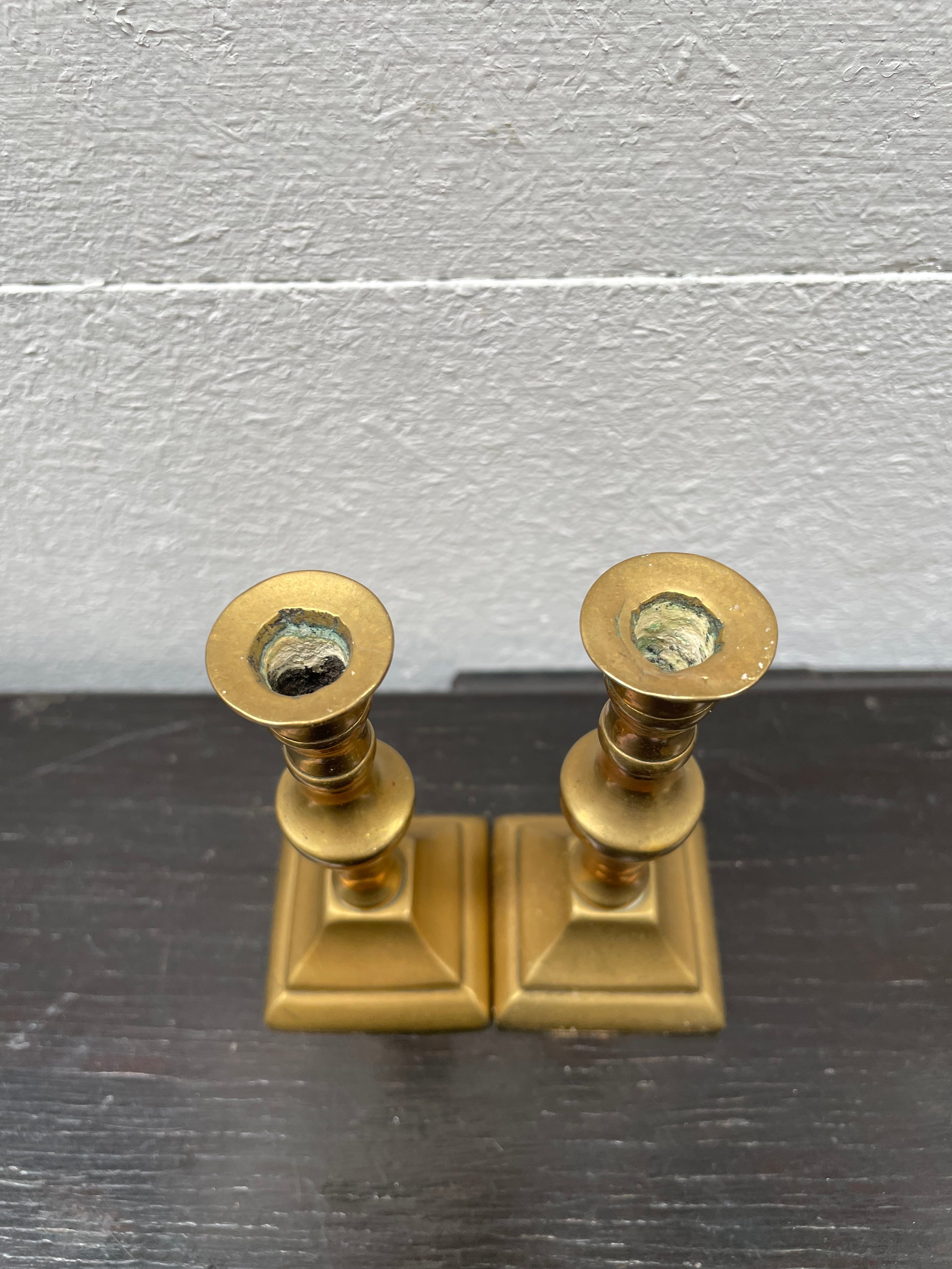 Pair Antique Miniature Brass Candle Holders | Antique & Vintage | Moonee Ponds Antiques | Australia Wide