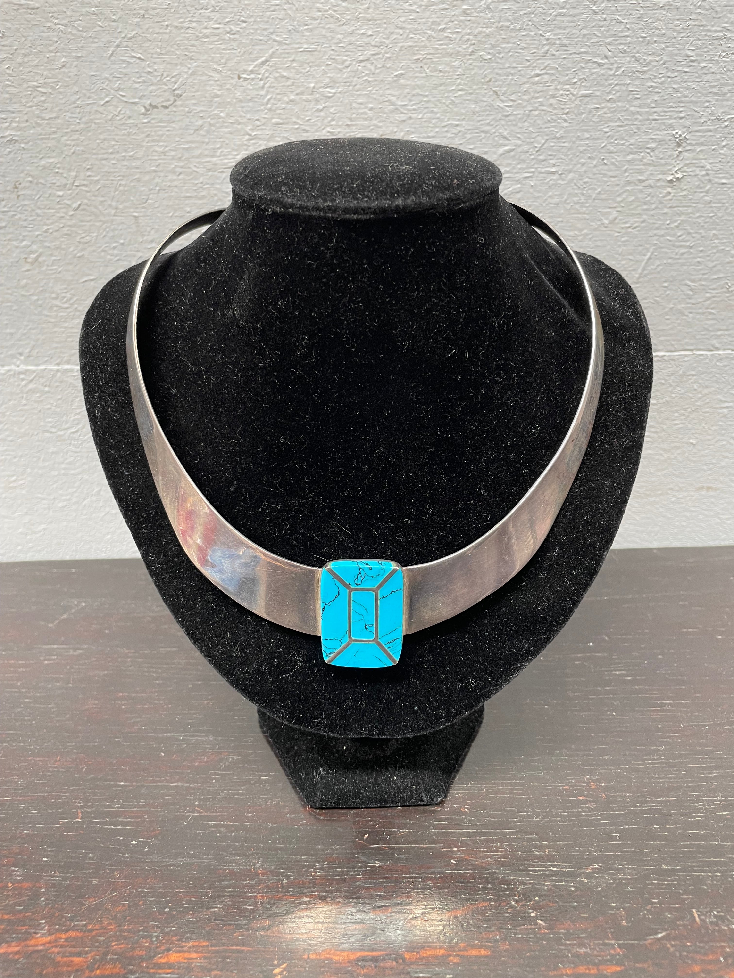Vintage Sterling Silver & Turquoise Enamel Collar | Antique & Vintage | Moonee Ponds Antiques | Australia Wide Delivery