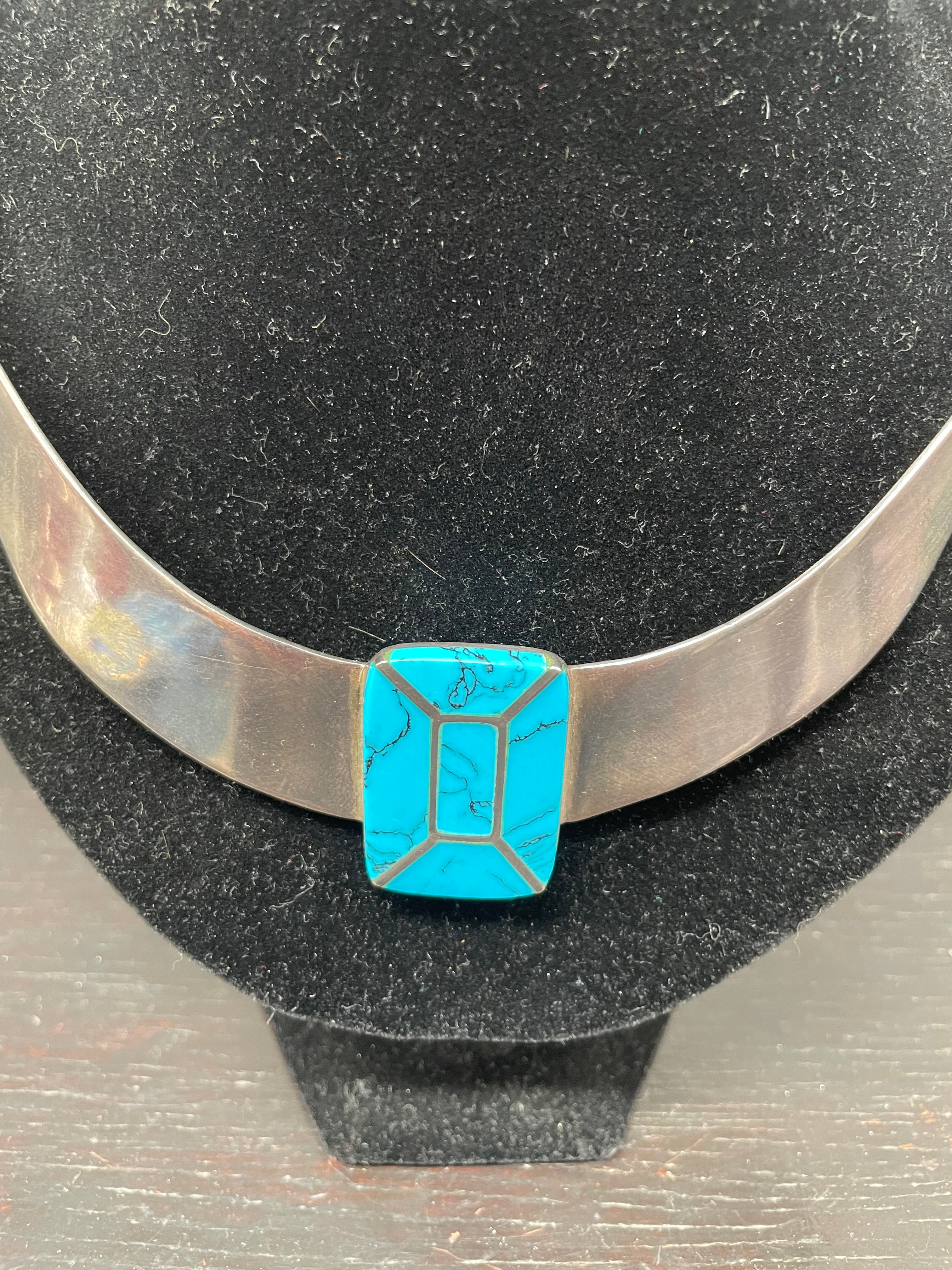 Vintage Sterling Silver & Turquoise Enamel Collar | Antique & Vintage | Moonee Ponds Antiques | Australia Wide Delivery