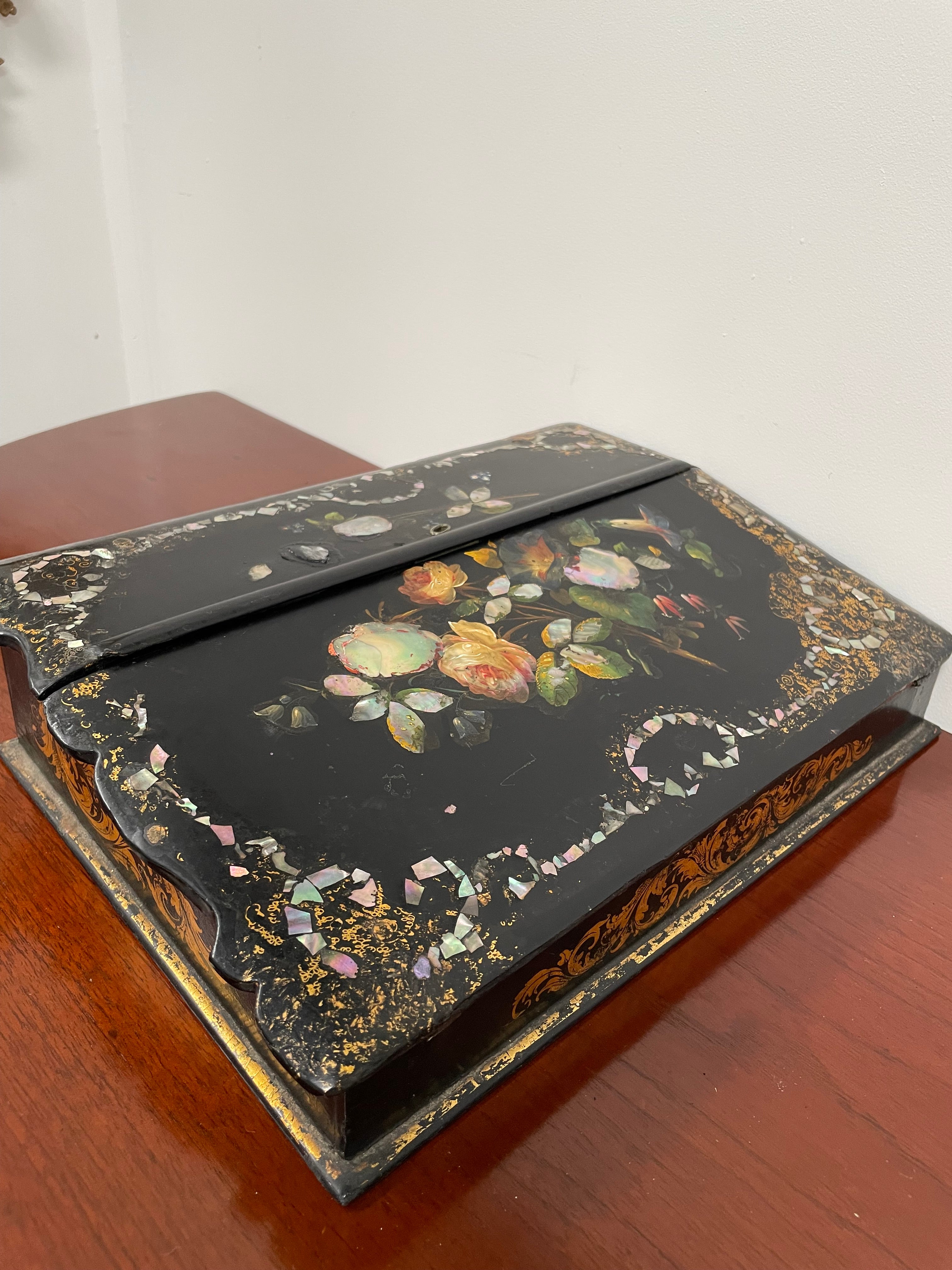 Lovely Victorian Paper Mache Writing Slope | Antique & Vintage | Moonee Ponds Antiques | Australia Wide Delivery