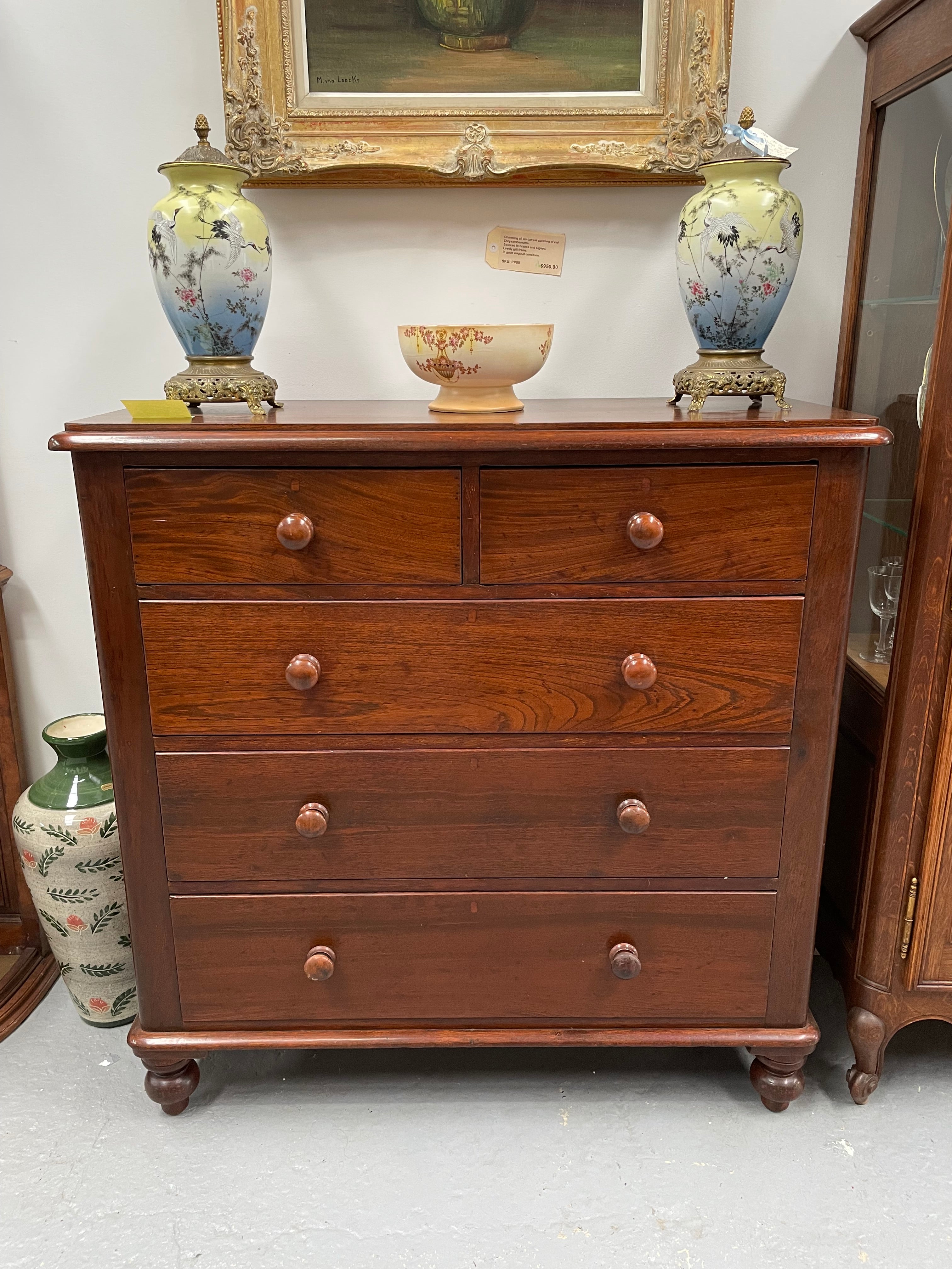 Victorian Australian Cedar Chest of Five Drawers | Antique & Vintage | Moonee Ponds Antiques | Australia Wide Delivery