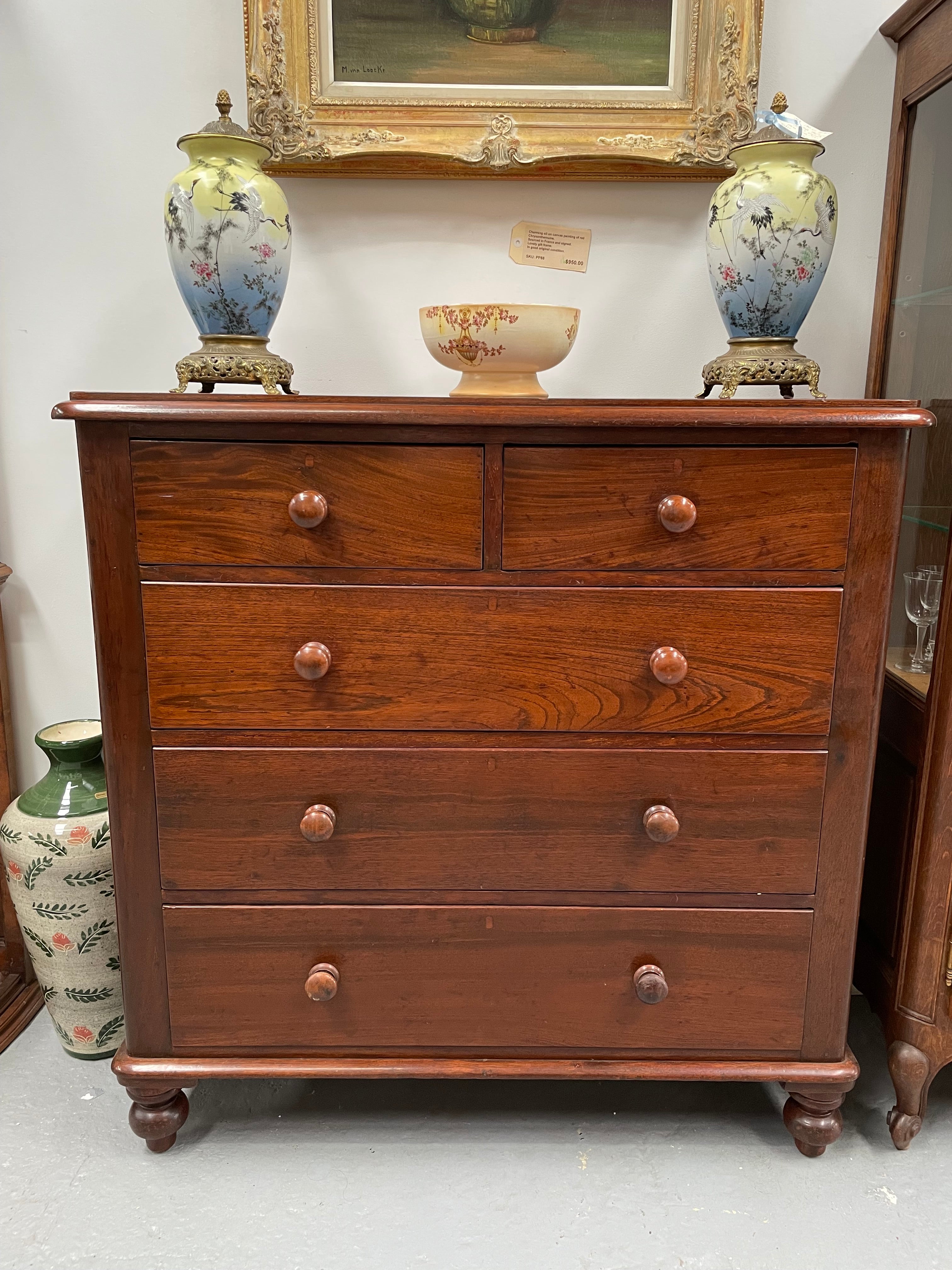 Victorian Australian Cedar Chest of Five Drawers | Antique & Vintage | Moonee Ponds Antiques | Australia Wide Delivery