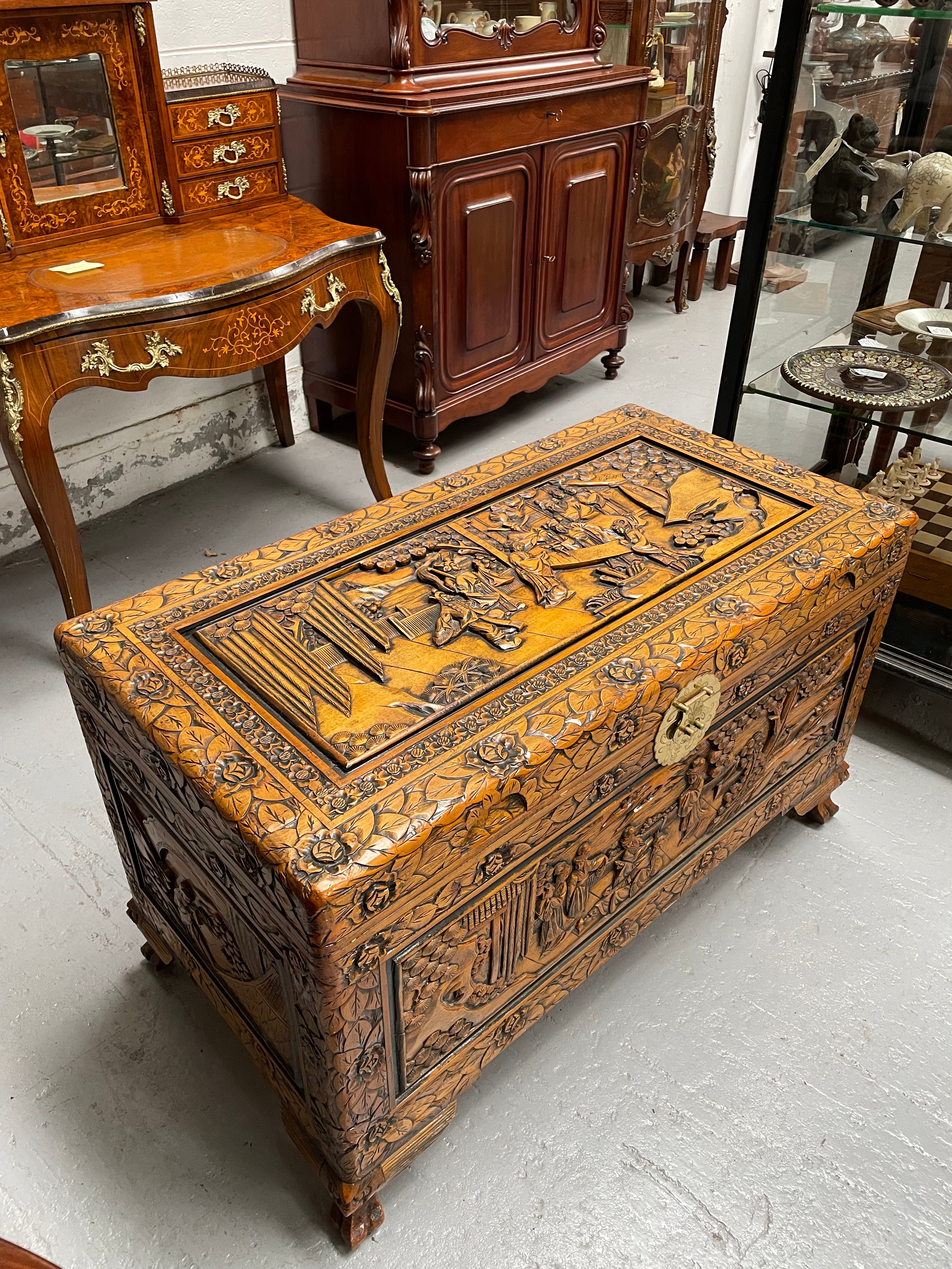 Vintage Chinese Carved Camphorwood Chest | Antique & Vintage | Moonee Ponds Antiques | Australia Wide Delivery