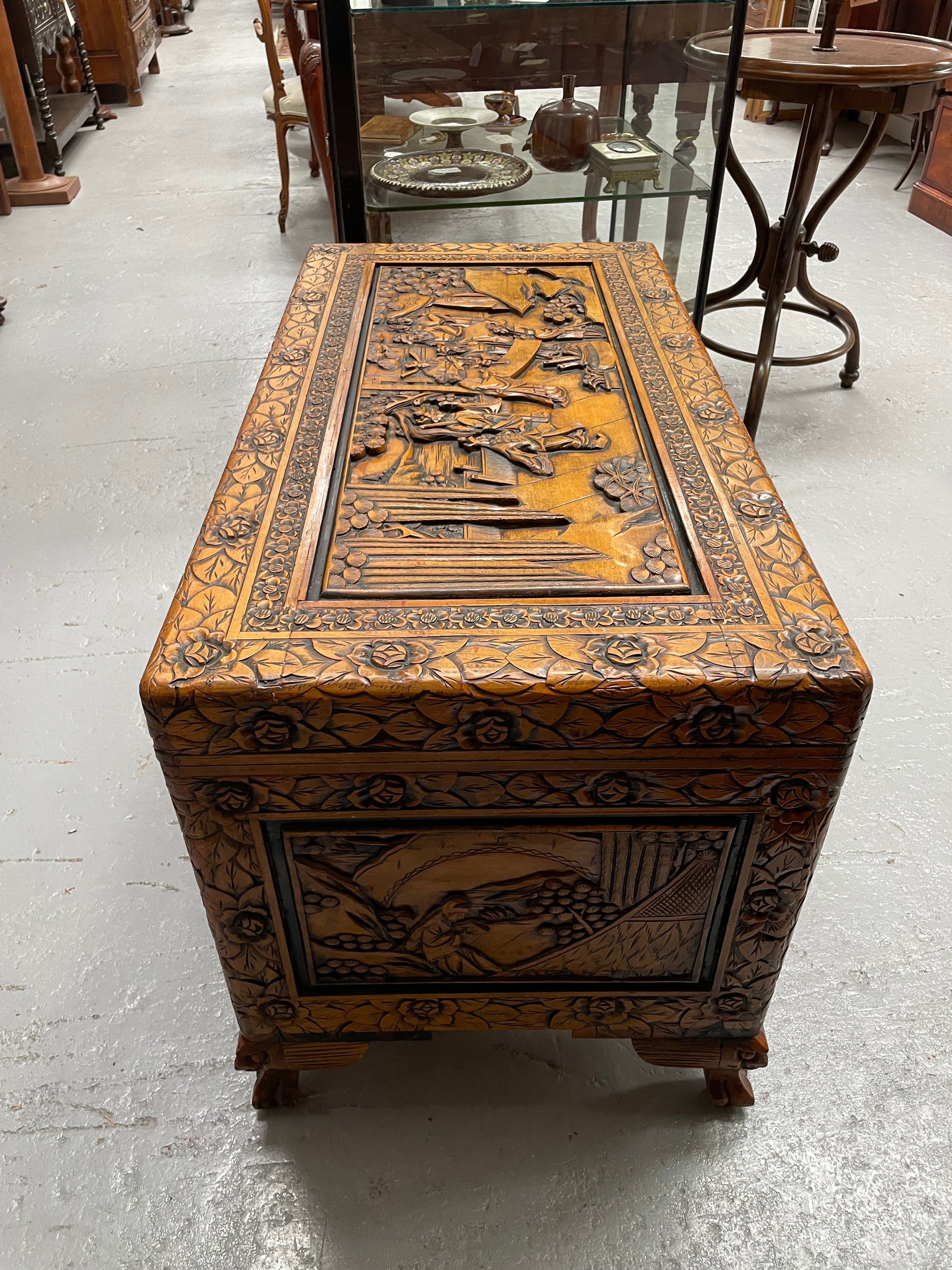 Vintage Chinese Carved Camphorwood Chest | Antique & Vintage | Moonee Ponds Antiques | Australia Wide Delivery