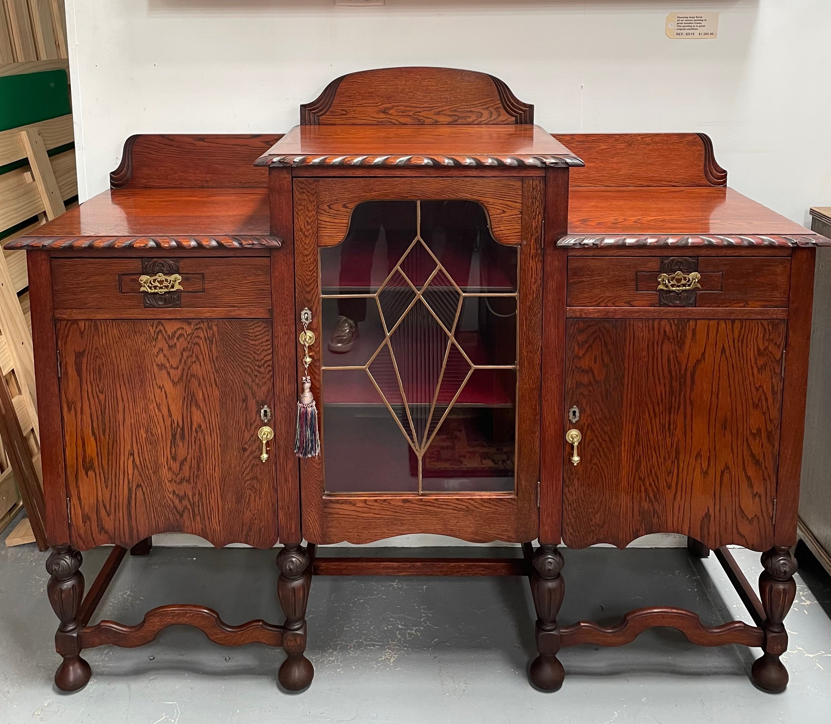 Australian Oak Sideboard With Leadlight Door | Antique & Vintage | Moonee Ponds Antiques | Australia Wide Delivery
