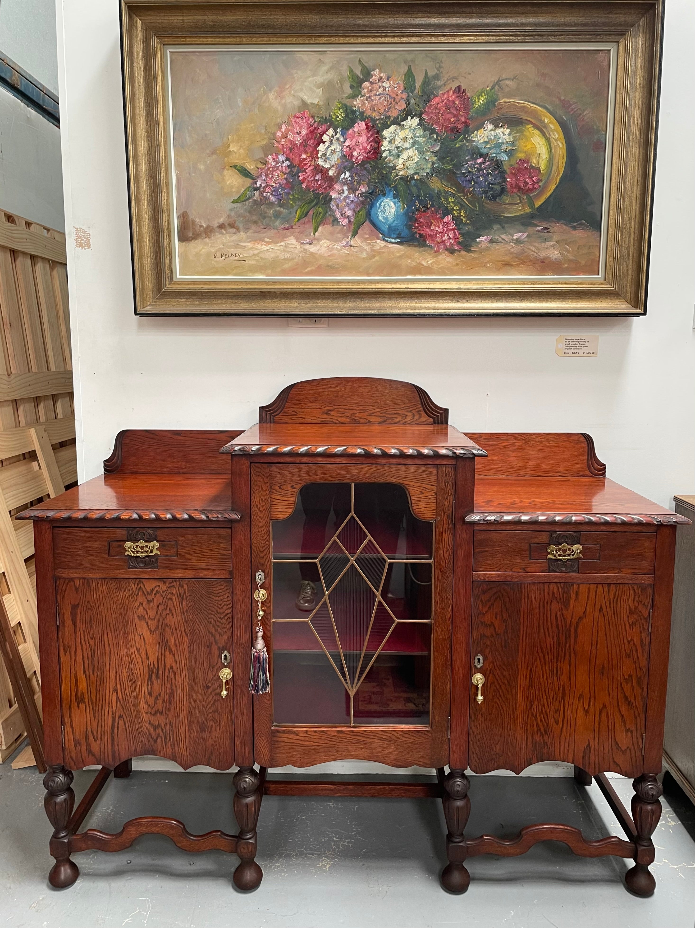 Australian Oak Sideboard With Leadlight Door | Antique & Vintage | Moonee Ponds Antiques | Australia Wide Delivery