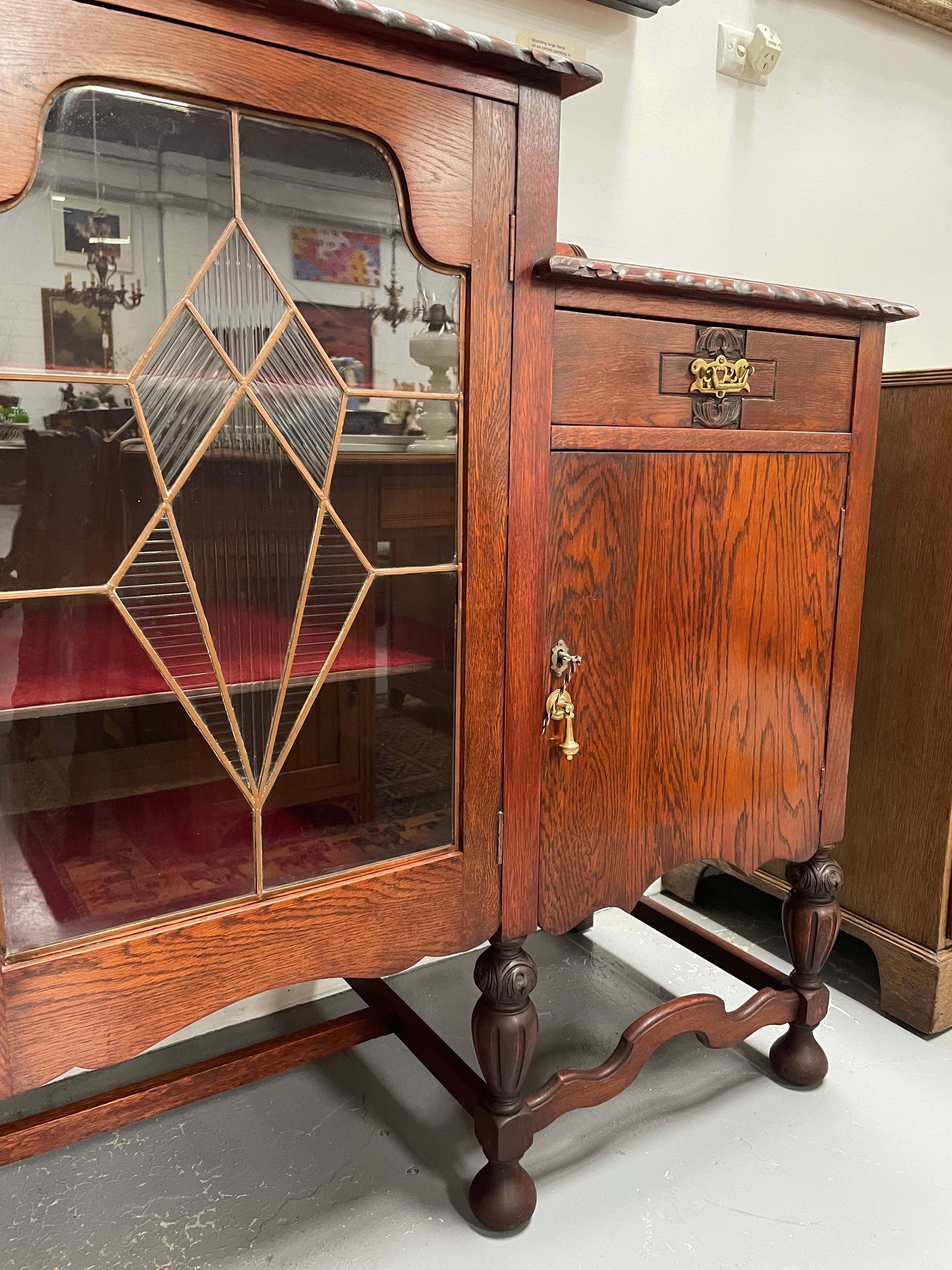 Australian Oak Sideboard With Leadlight Door | Antique & Vintage | Moonee Ponds Antiques | Australia Wide Delivery
