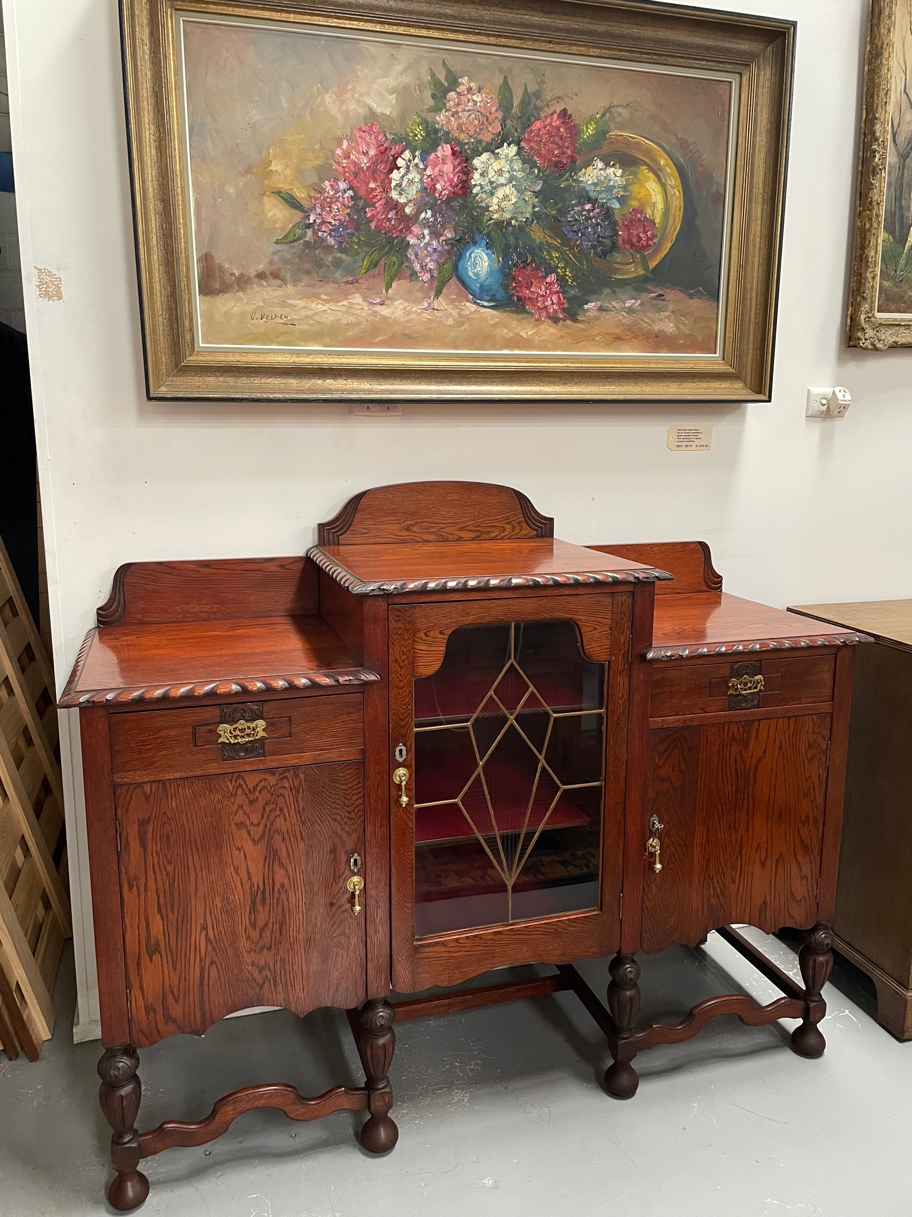 Australian Oak Sideboard With Leadlight Door | Antique & Vintage | Moonee Ponds Antiques | Australia Wide Delivery