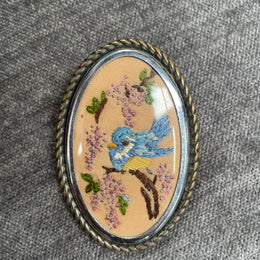Lovely Hand Embroidred Vintage Brooch