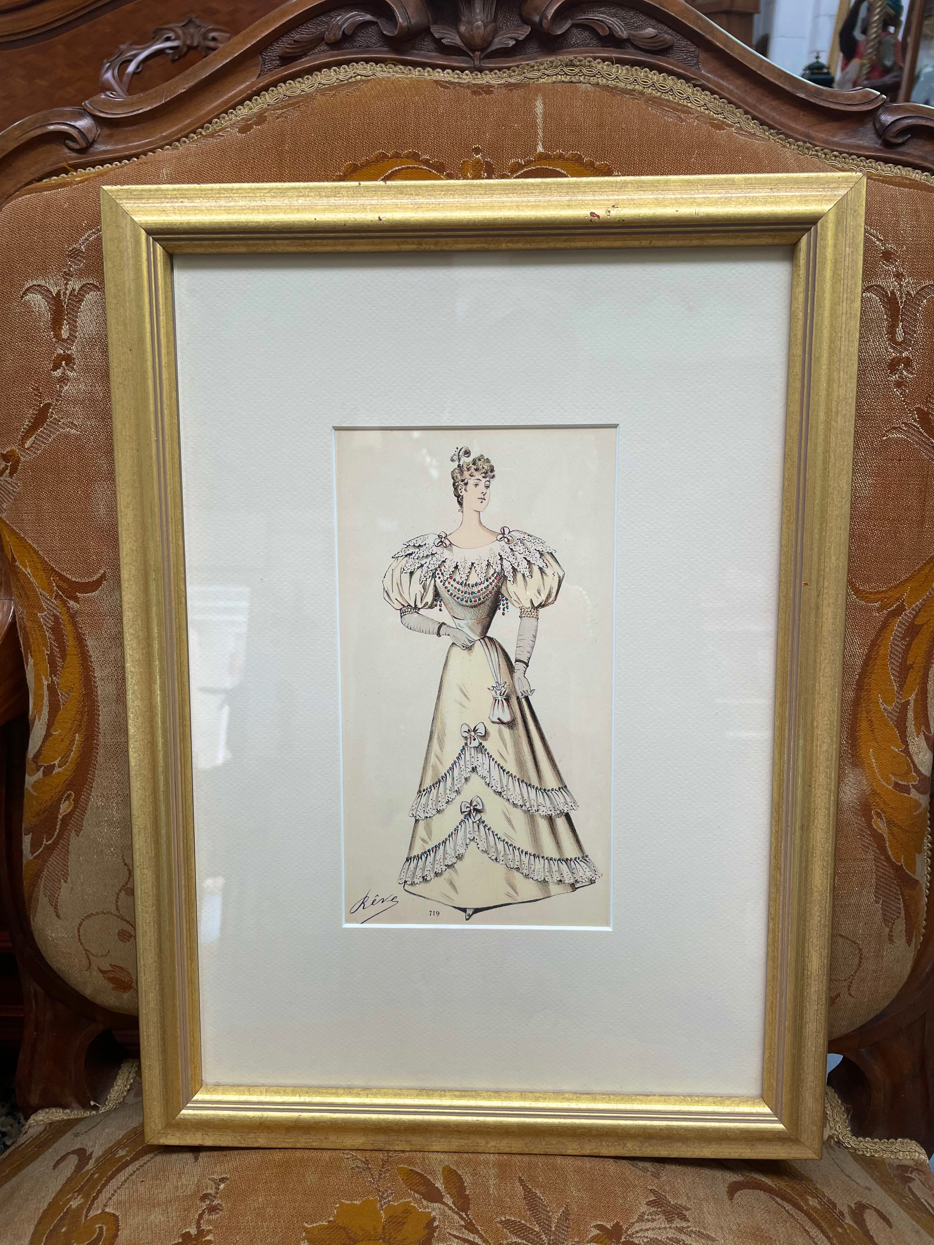Beautiful  Hand Coloured Fashion Print