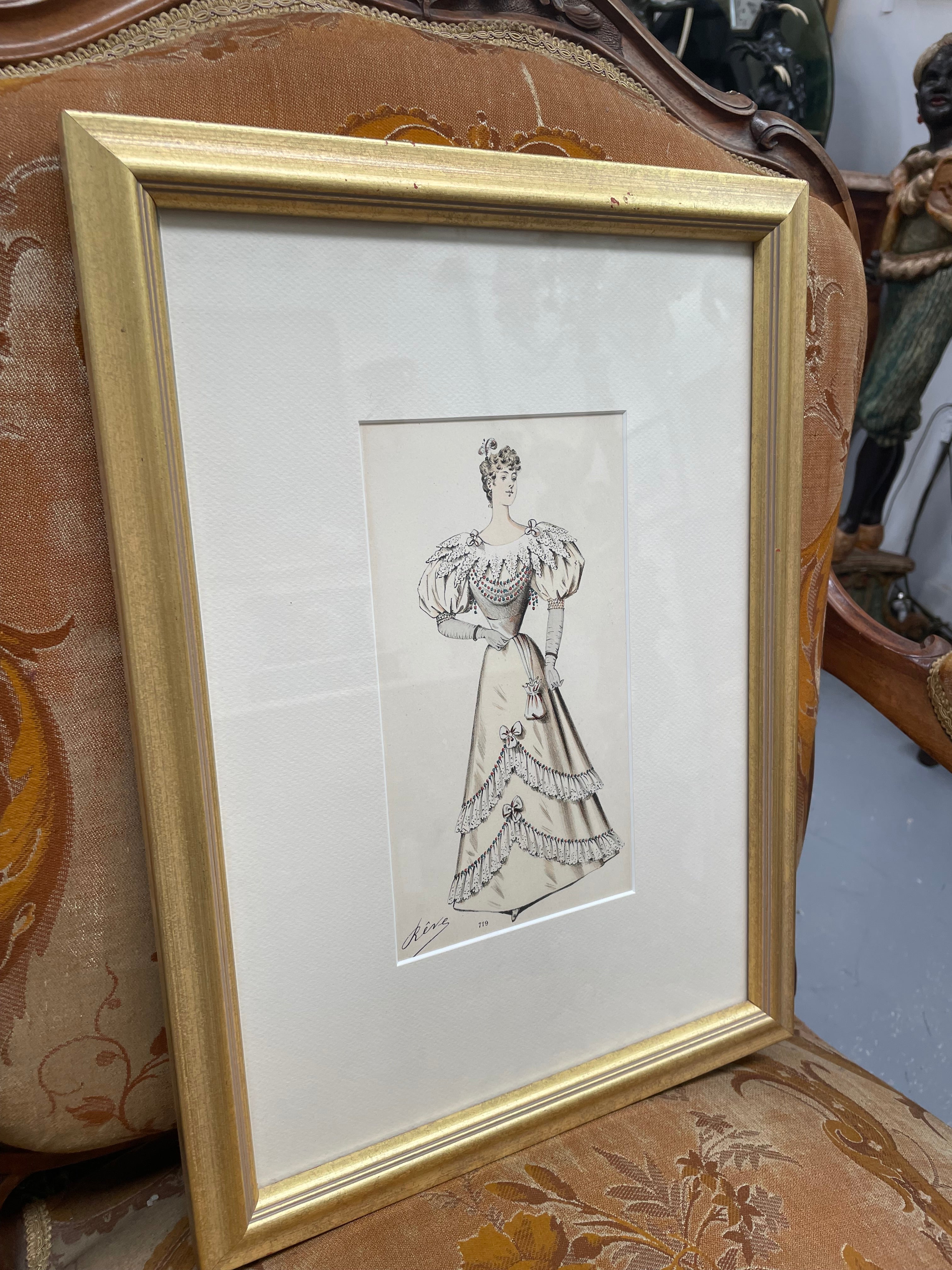 Beautiful Hand Coloured Fashion Print | Antique & Vintage | Moonee Ponds Antiques | Australia Wide Delivery