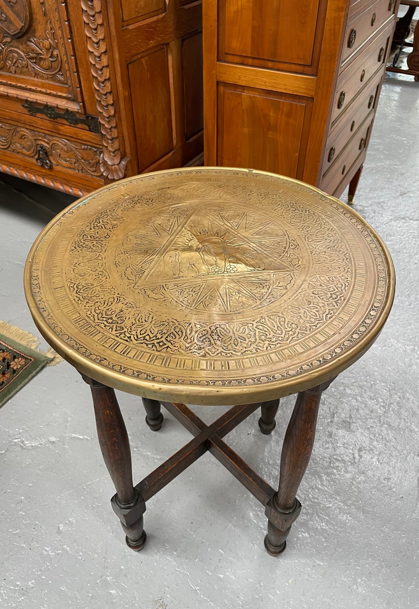 Lovely Brass Top Side Table Featuring Elephants