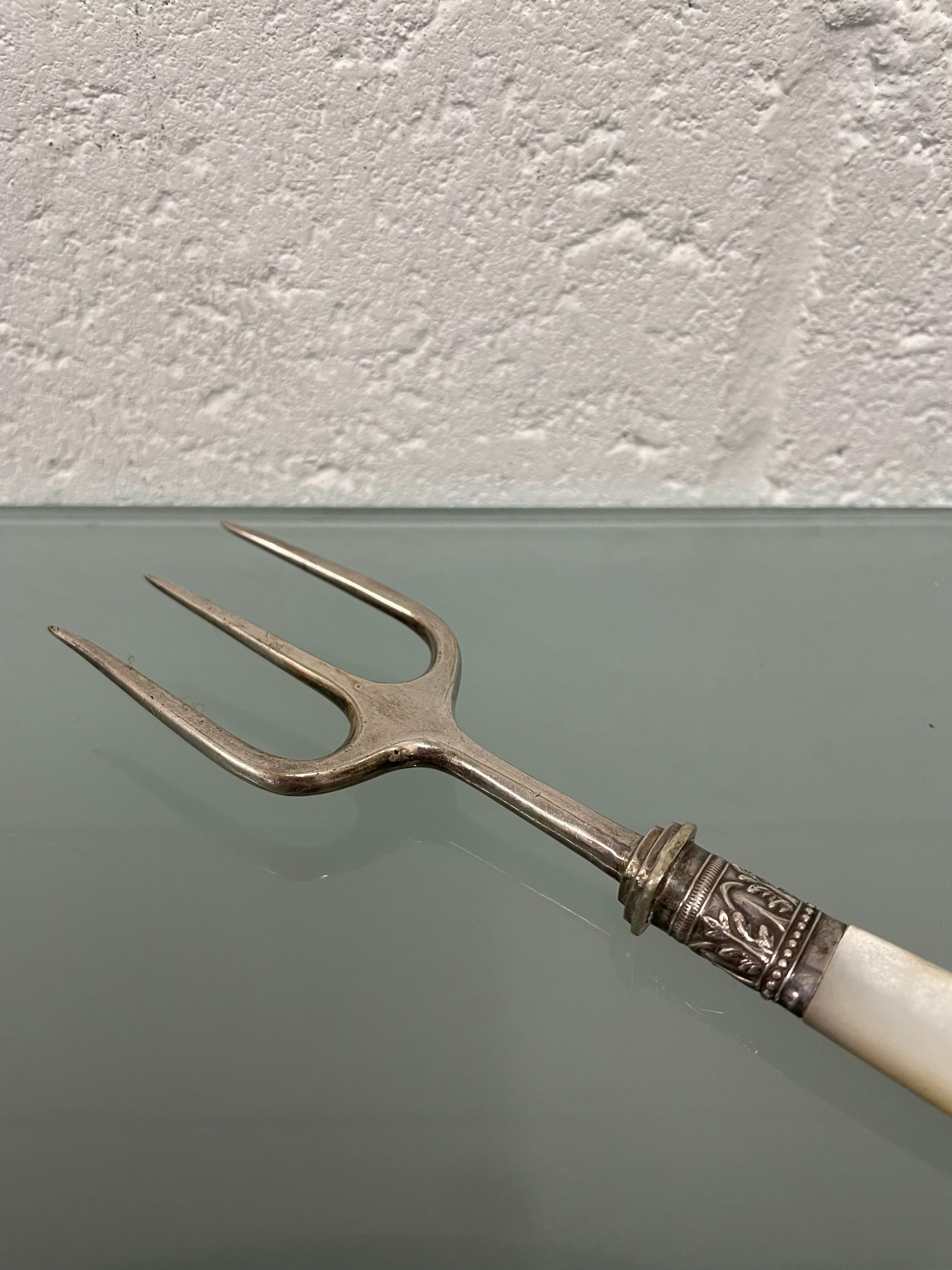Antique Mother Of Pearl & Silver Bread Fork