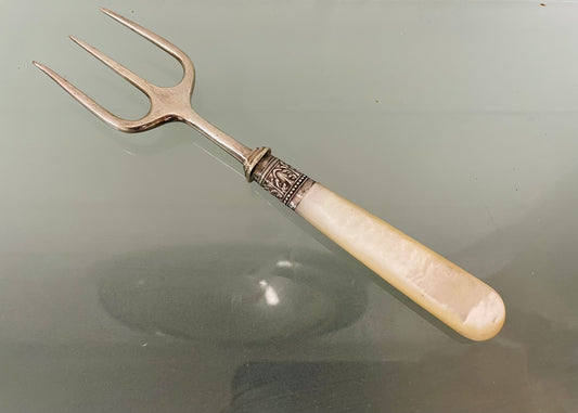 Antique Mother Of Pearl & Silver Bread Fork