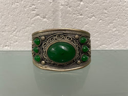 Vintage Asian Silver Wide Cuff With Green Stones | Antique & Vintage | Moonee Ponds Antiques | Australia Wide Delivery