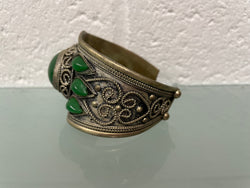 Vintage Asian Silver Wide Cuff With Green Stones | Antique & Vintage | Moonee Ponds Antiques | Australia Wide Delivery