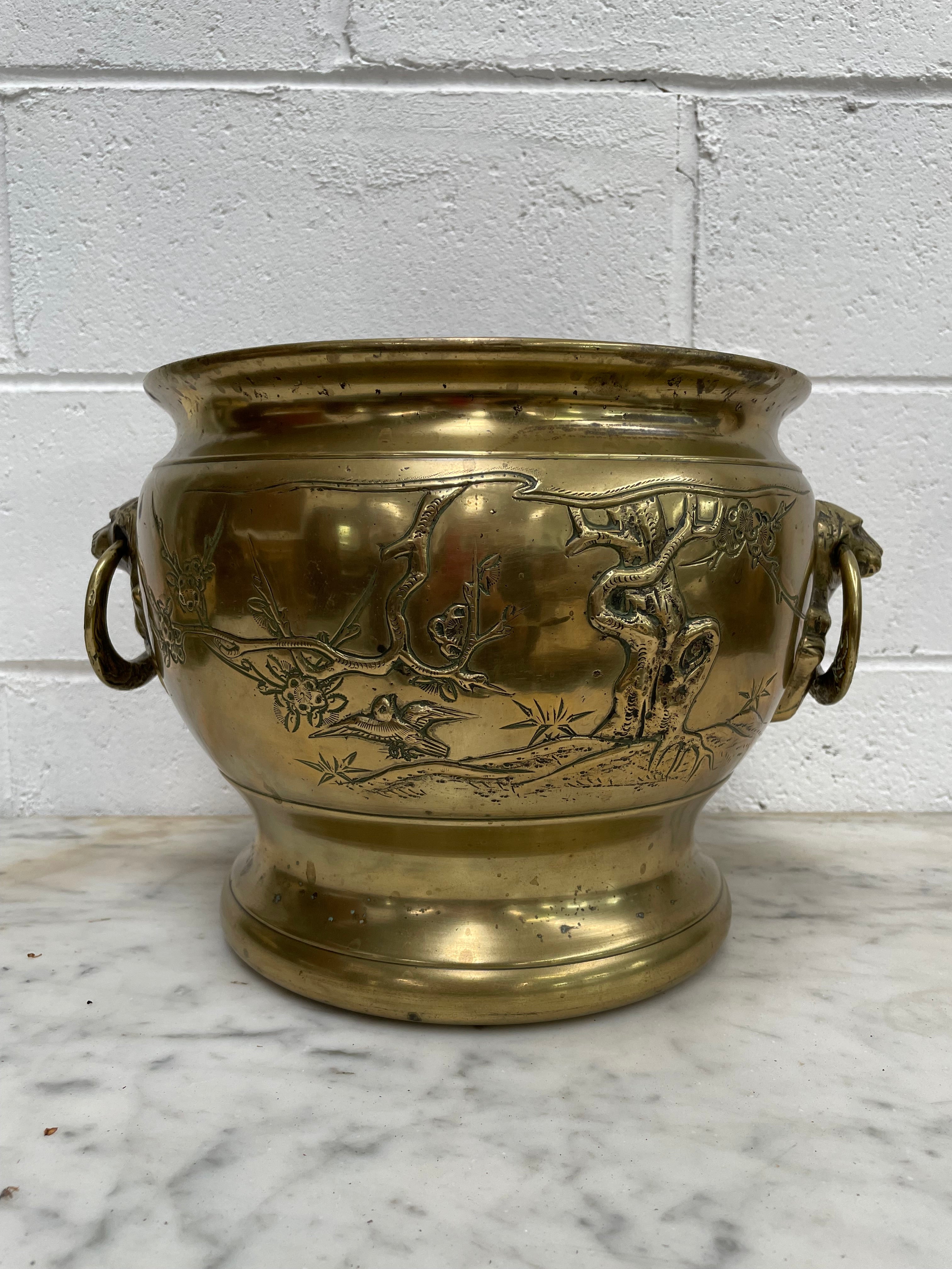 Large Vintage Heavy Rustic Brass Oriental Jardiniere | Antique & Vintage | Moonee Ponds Antiques | Australia Wide Delivery