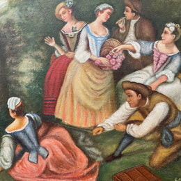 Lovely framed original oil painting on canvas on board sourced from France. Depicting a group of people in the countryside. In a ornate gilt frame and in good original condition.