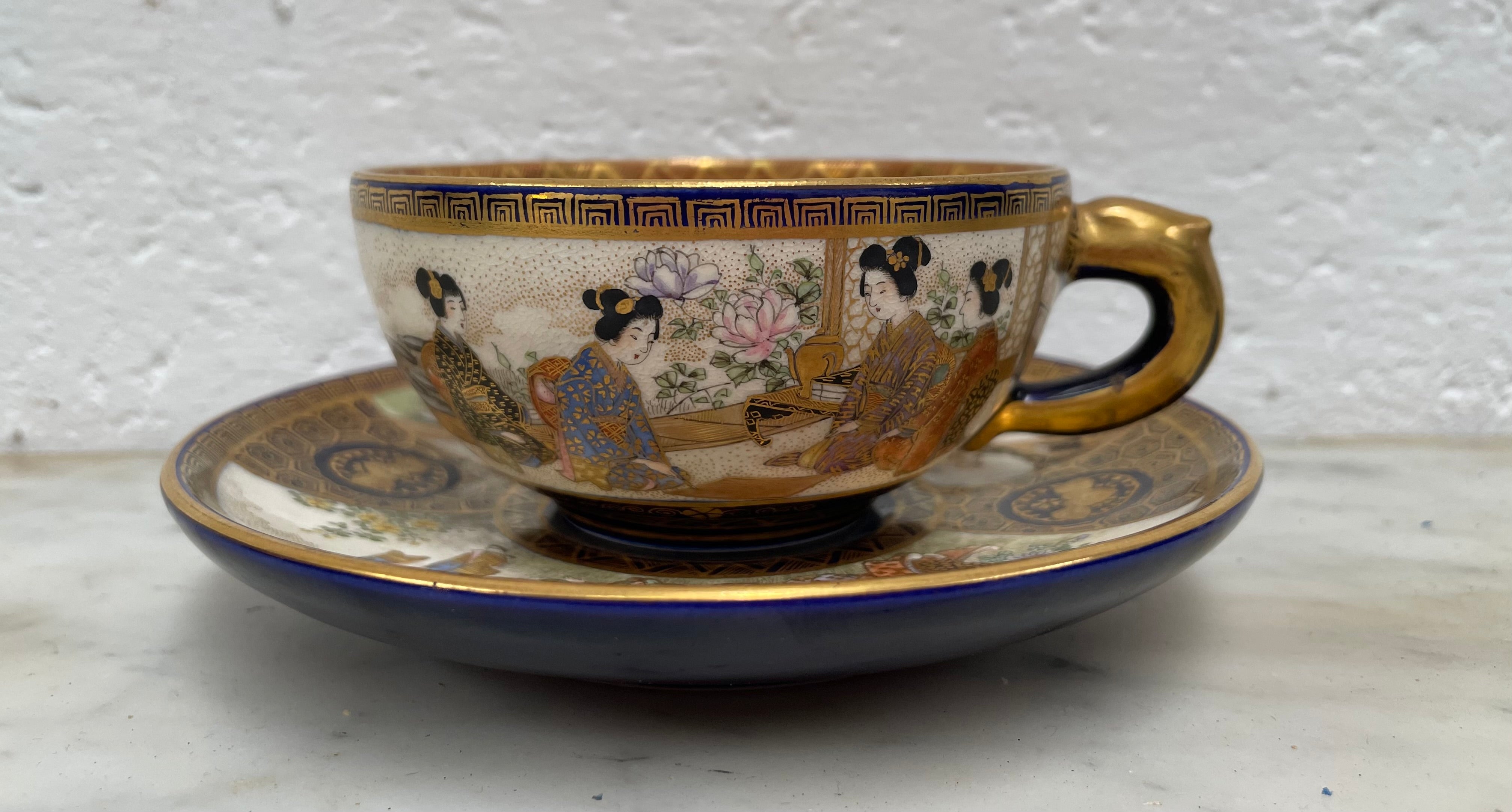 Beautiful Hand painted Satsuma cup and saucer | Antique & Vintage | Moonee Ponds Antiques | Australia Wide Delivery