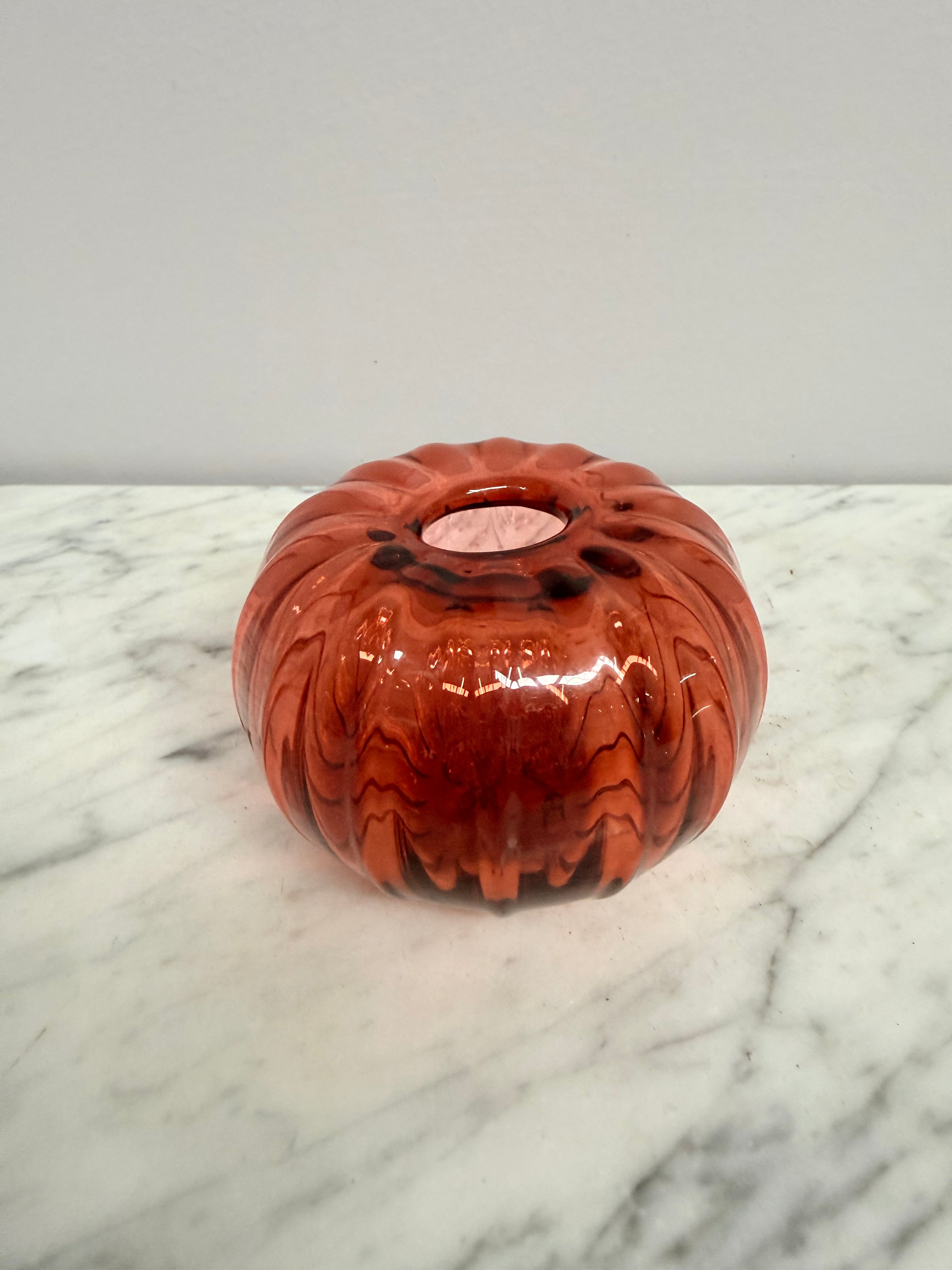 Vintage Pumpkin Shaped Art Glass Vase