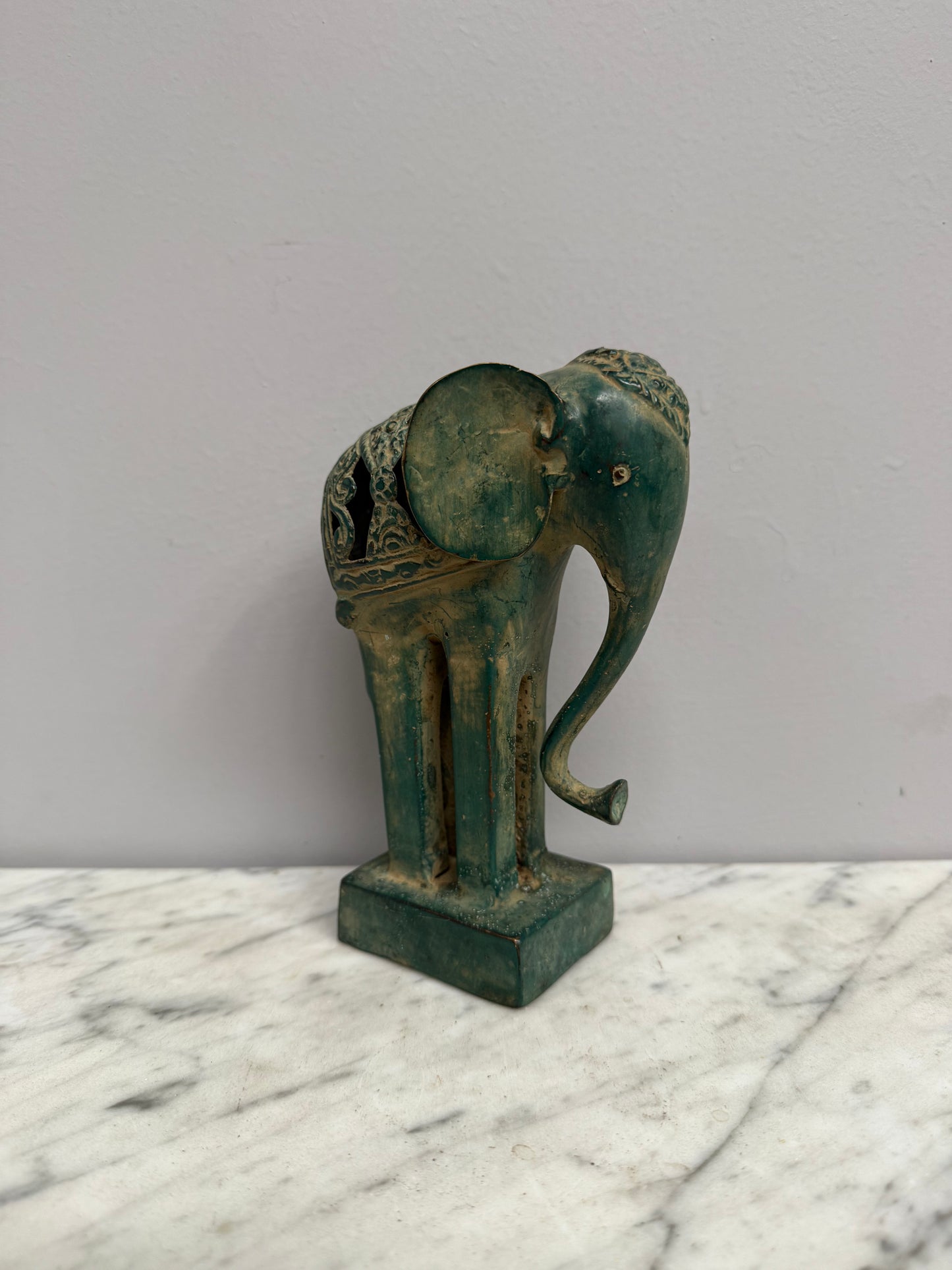Vintage Patinated Brass Elephant Sculpture