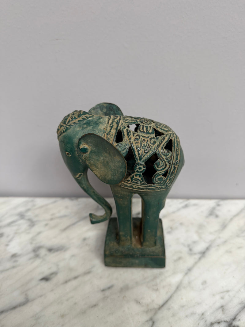 Vintage Patinated Brass Elephant Sculpture