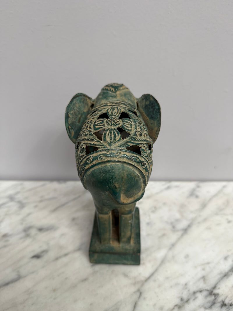 Vintage Patinated Brass Elephant Sculpture