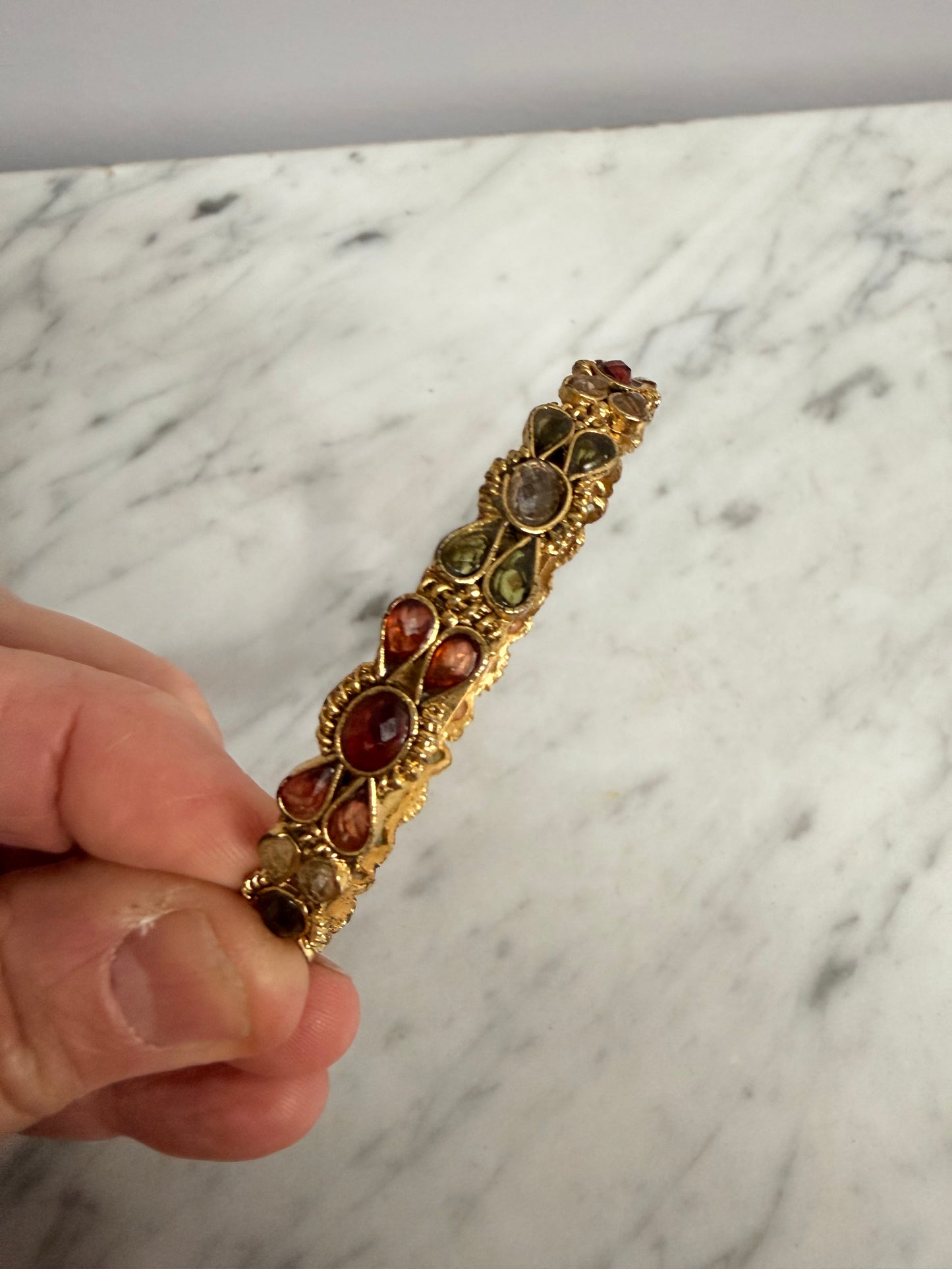 Vintage Gold Tone & Multi Stone Bangle