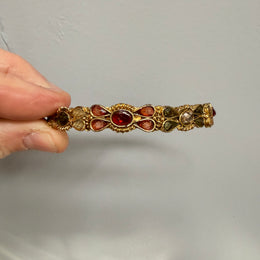Vintage Gold Tone & Multi Stone Bangle