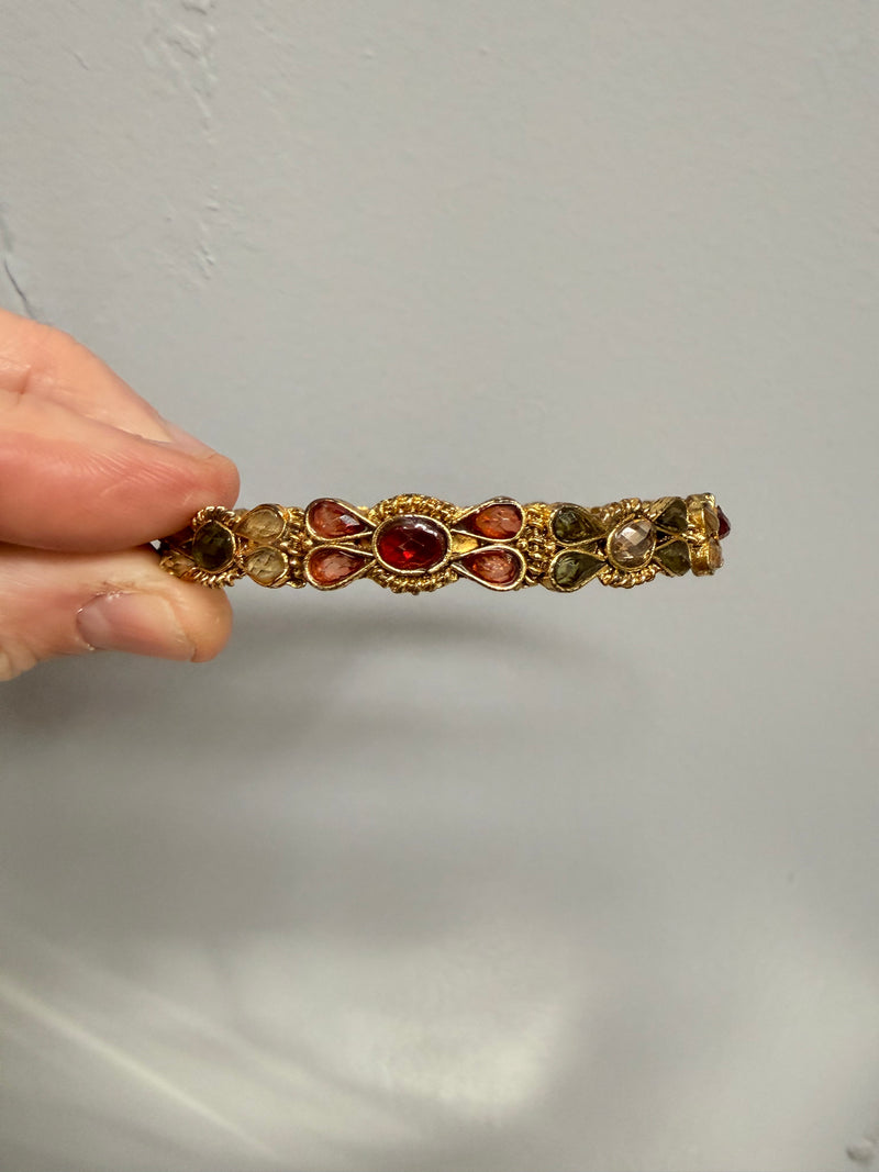 Vintage Gold Tone & Multi Stone Bangle