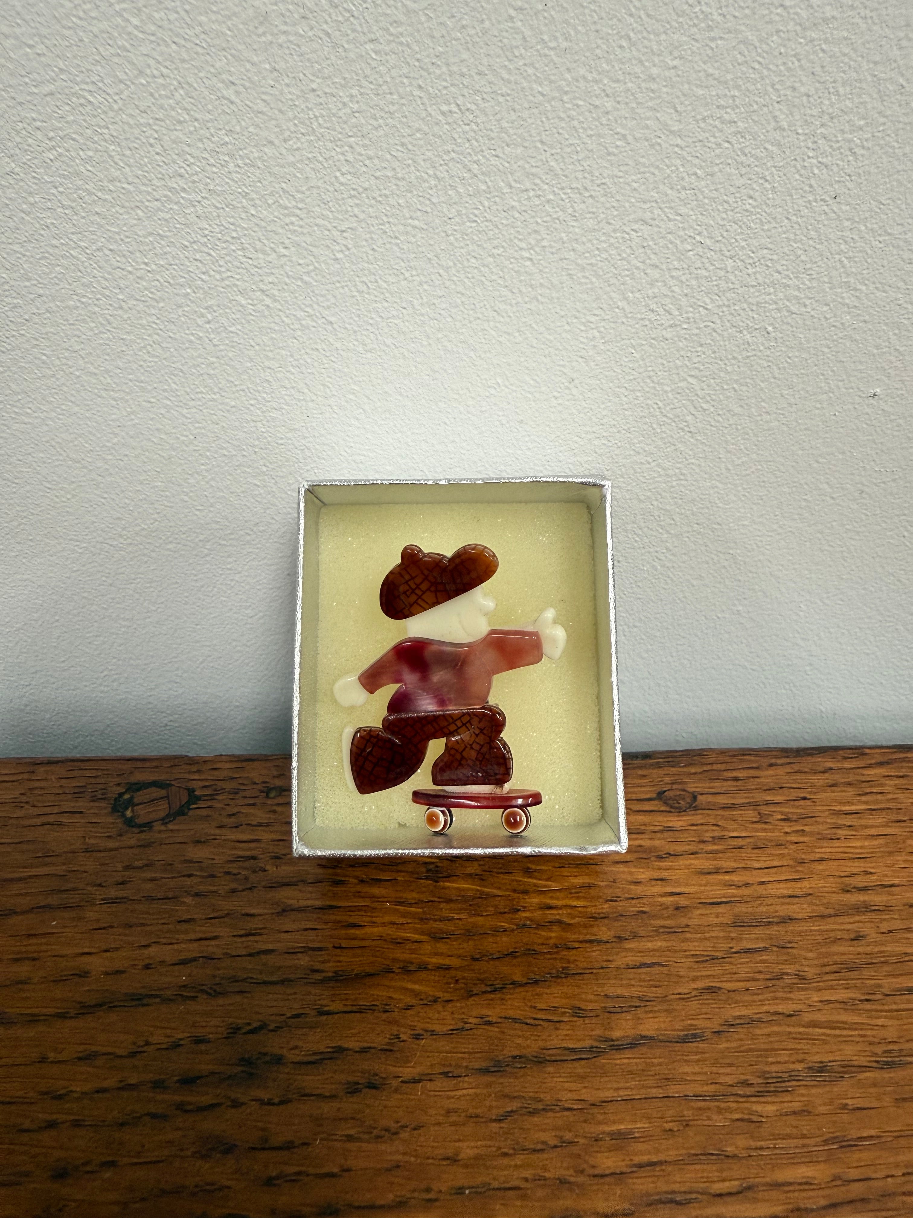 Vintage Lea Stein Skateboarder Brooch | Antique & Vintage | Moonee Ponds Antiques | Australia Wide Delivery