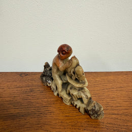 Vintage Carved Soapstone Monkey & Fruit