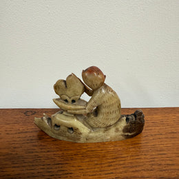 Vintage Carved Soapstone Monkey & Fruit